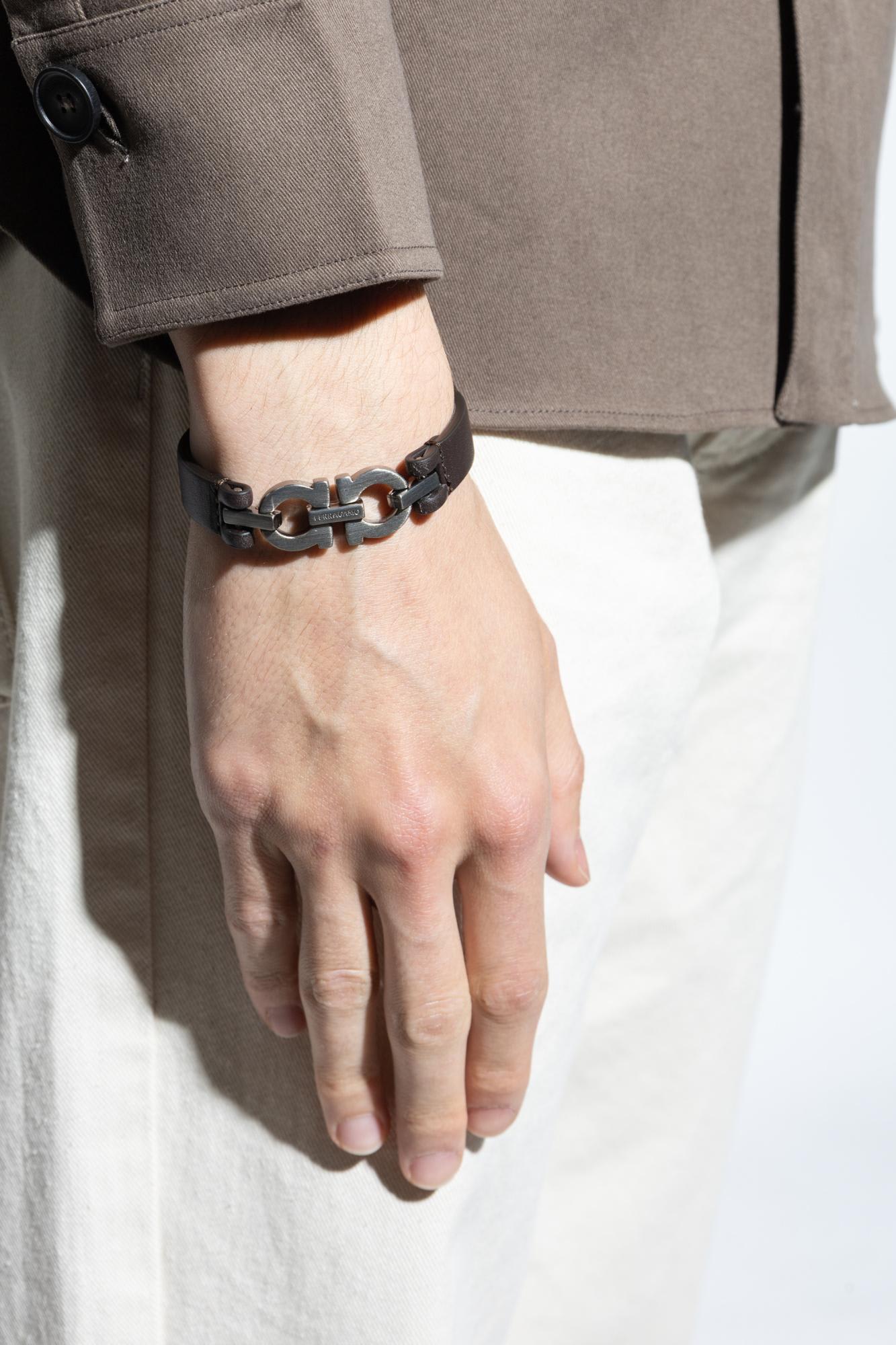 Ferragamo Gancini Leather Bracelet In Brown