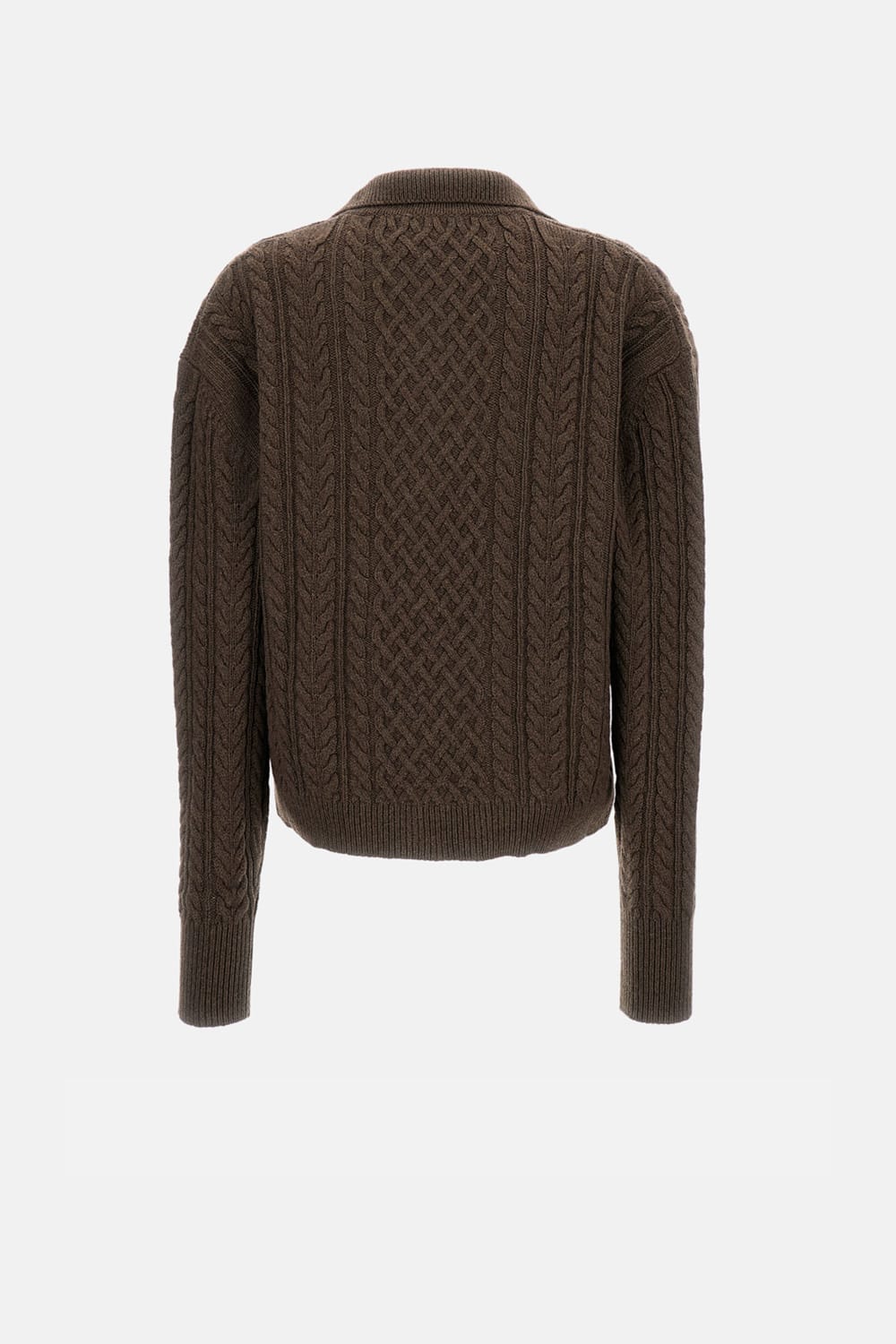 Des_phemmes Cable-knit Embellished Polo-neck Top In Brown