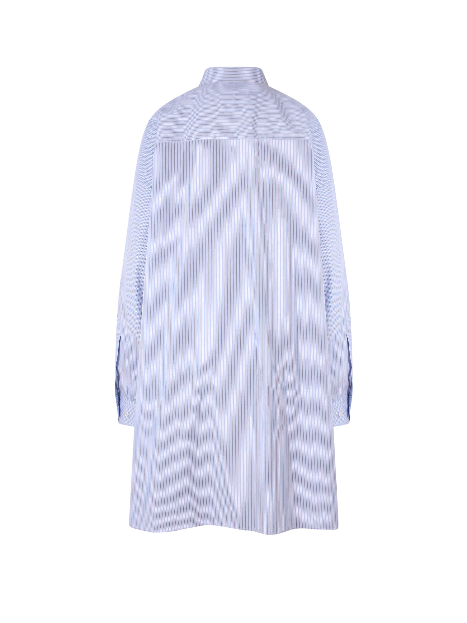 Shop Maison Margiela Oversized Stripe Shirt Dress In White & Blue Stripes