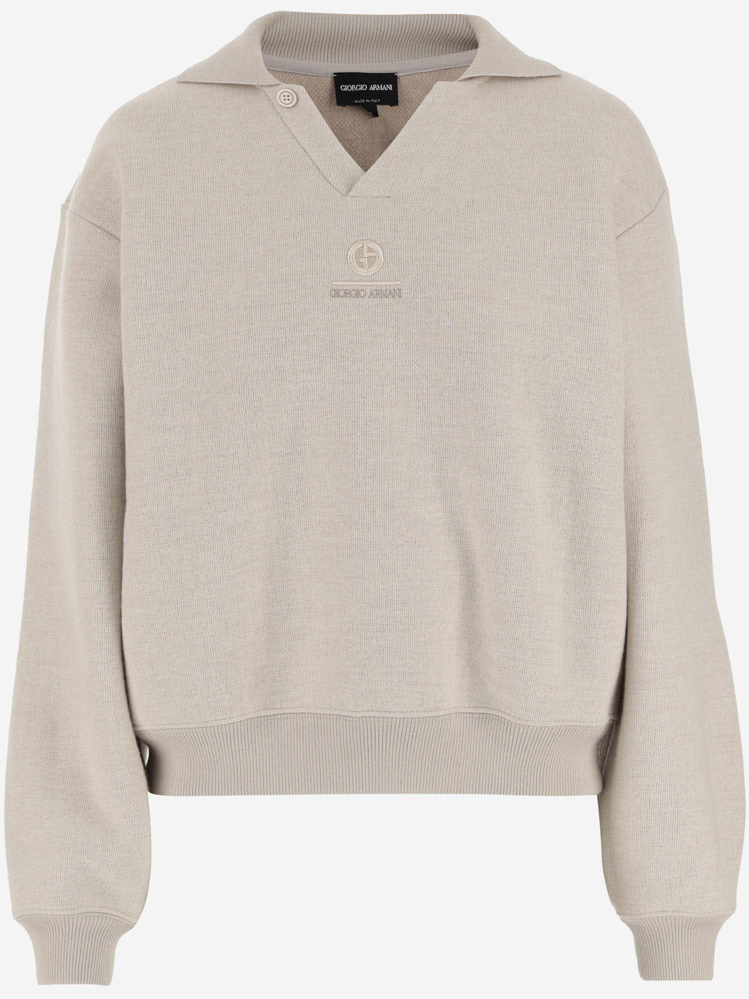 Shop Giorgio Armani Cashmere Blend Sweatshirt With Logo In Beige