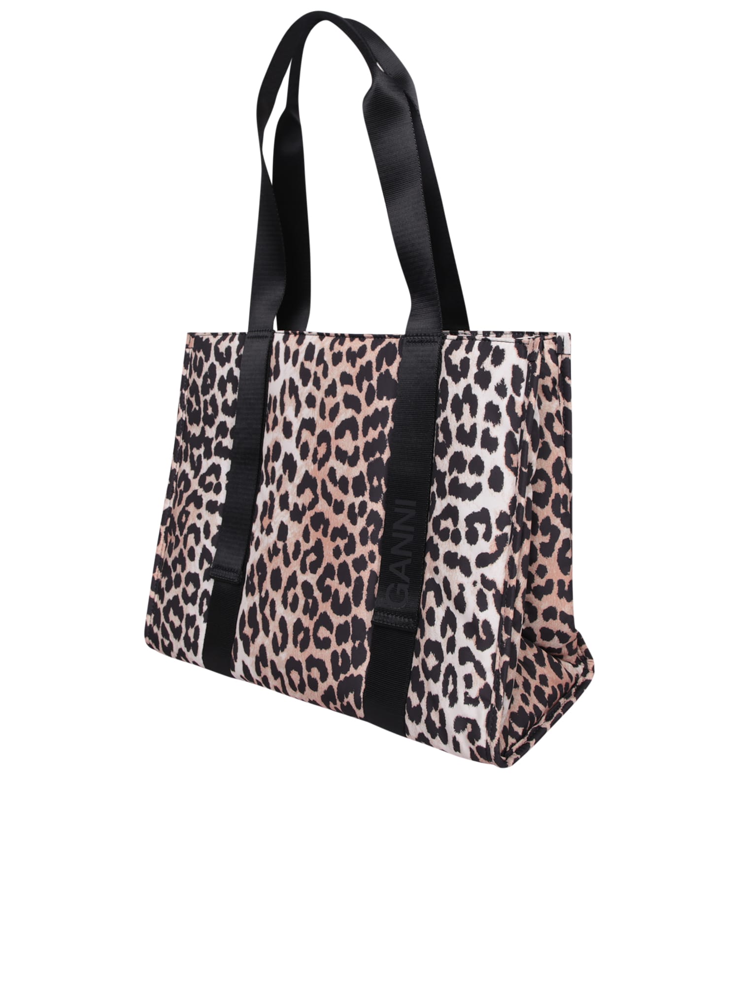 Shop Ganni Medium Leopard Tech Tote Bag In Black