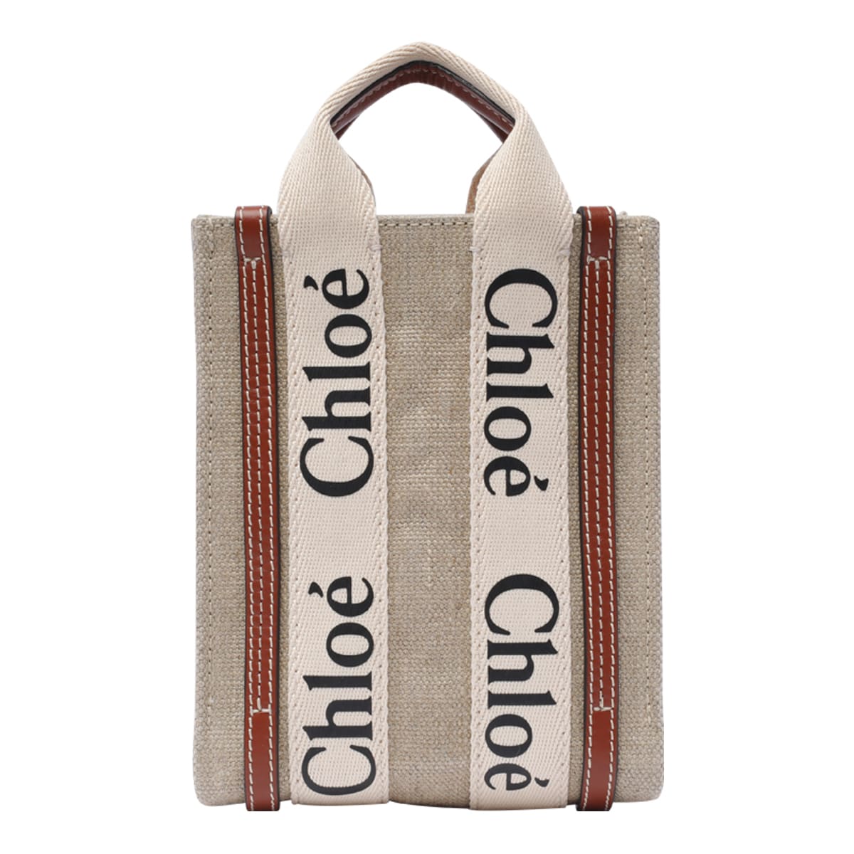 Shop Chloé Mini Woody North South Tote Bag In Beige