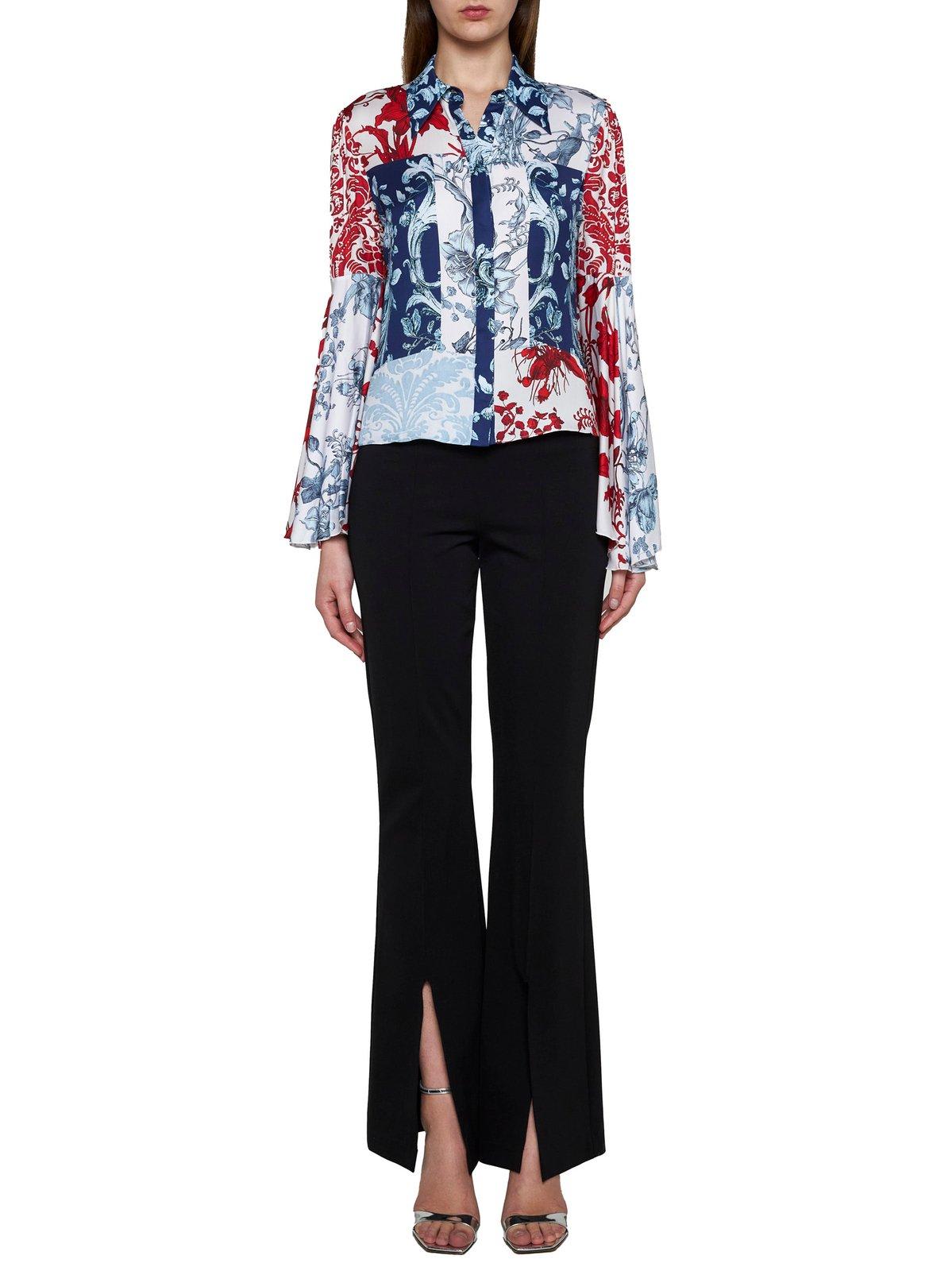 Shop Alice And Olivia Willa Floral-printed Bell-sleeved Blouse In Blue