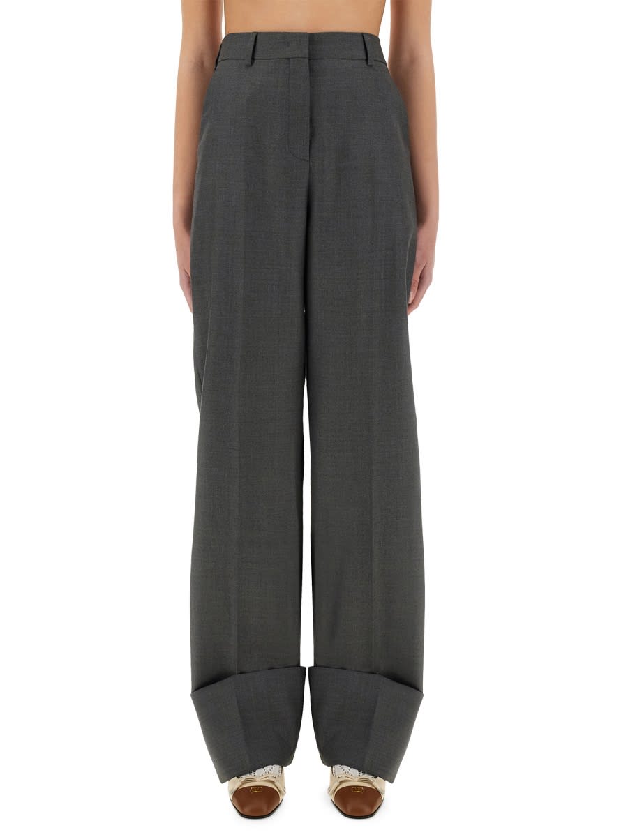 Valentino Wide Leg Wool Pants Featuring Pockets In Gray
