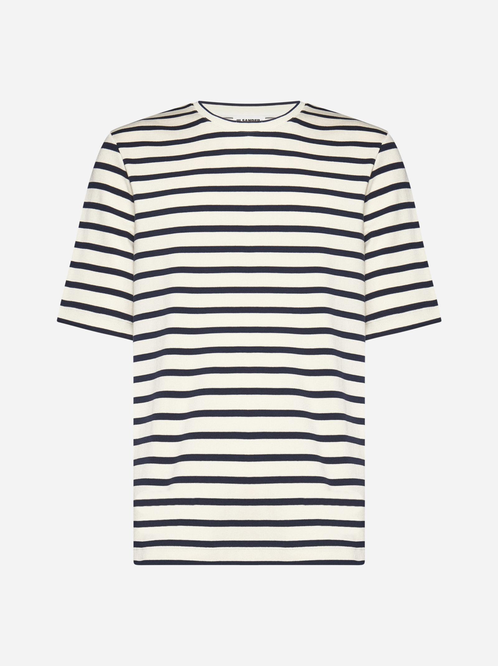 Shop Jil Sander Striped Cotton T-shirt In Bianco/nero