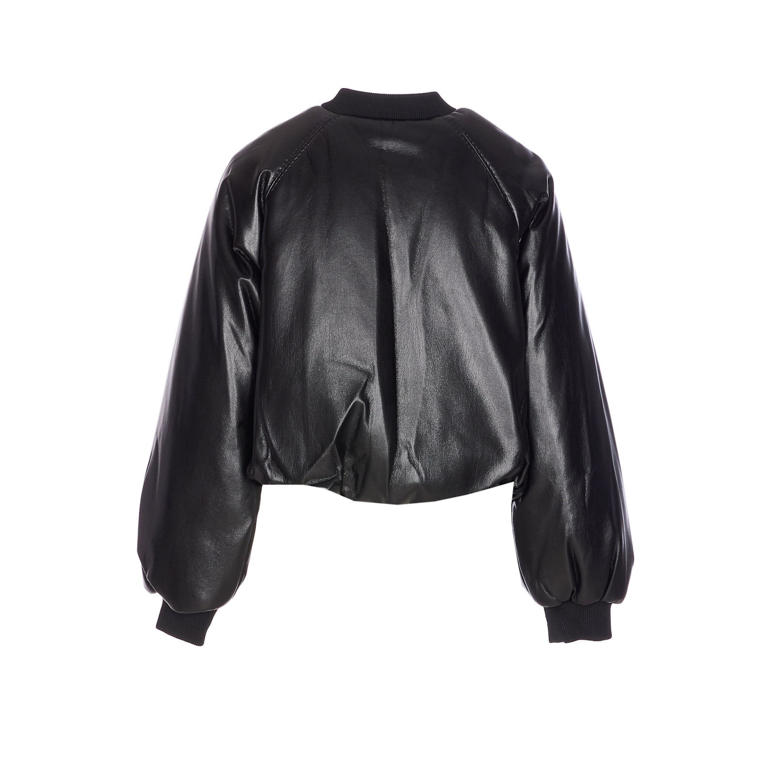 Pinko Black Cropped Bomber Jacket With Front Zip Closure In Ecoleather Woman In Black