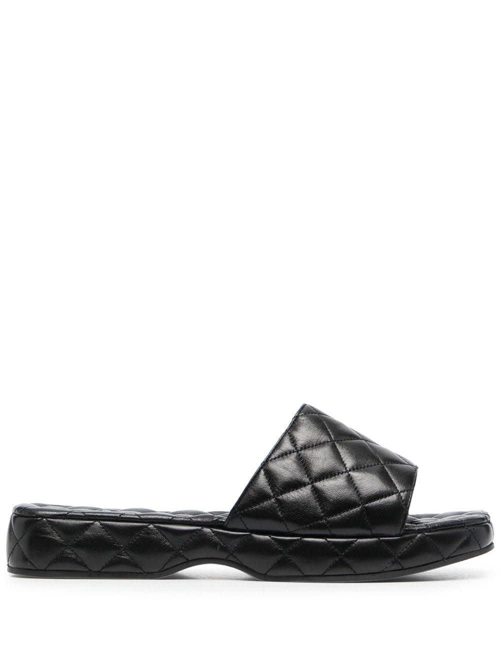 BY FAR QUILTED LEATHER BLACK LILO MULES,11797703