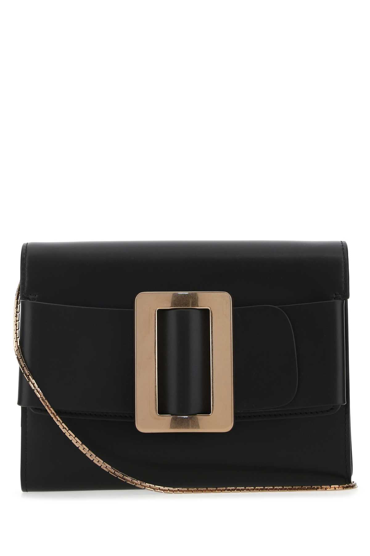 Black Leather Buckle Clutch