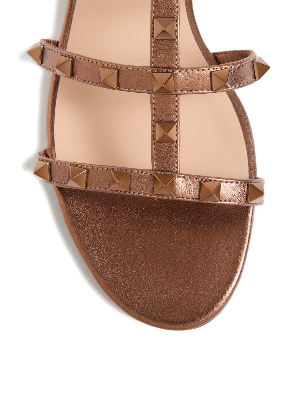 Valentino Rockstud Metallic City Flat Slide Sandals In Brown