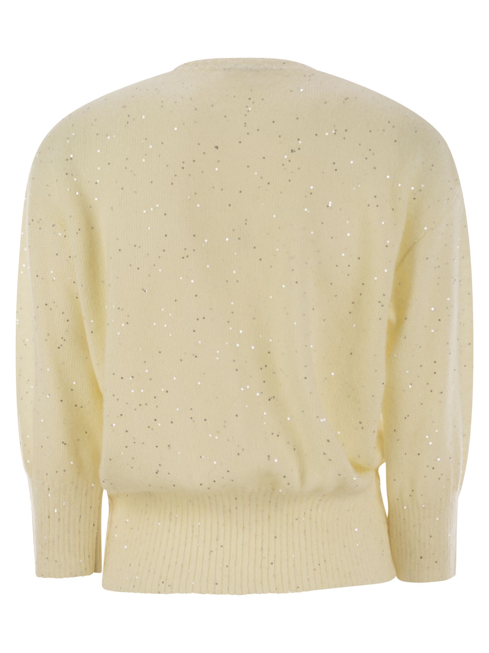 Fabiana Filippi Mohair Sweater With Micro Sequins In Cream