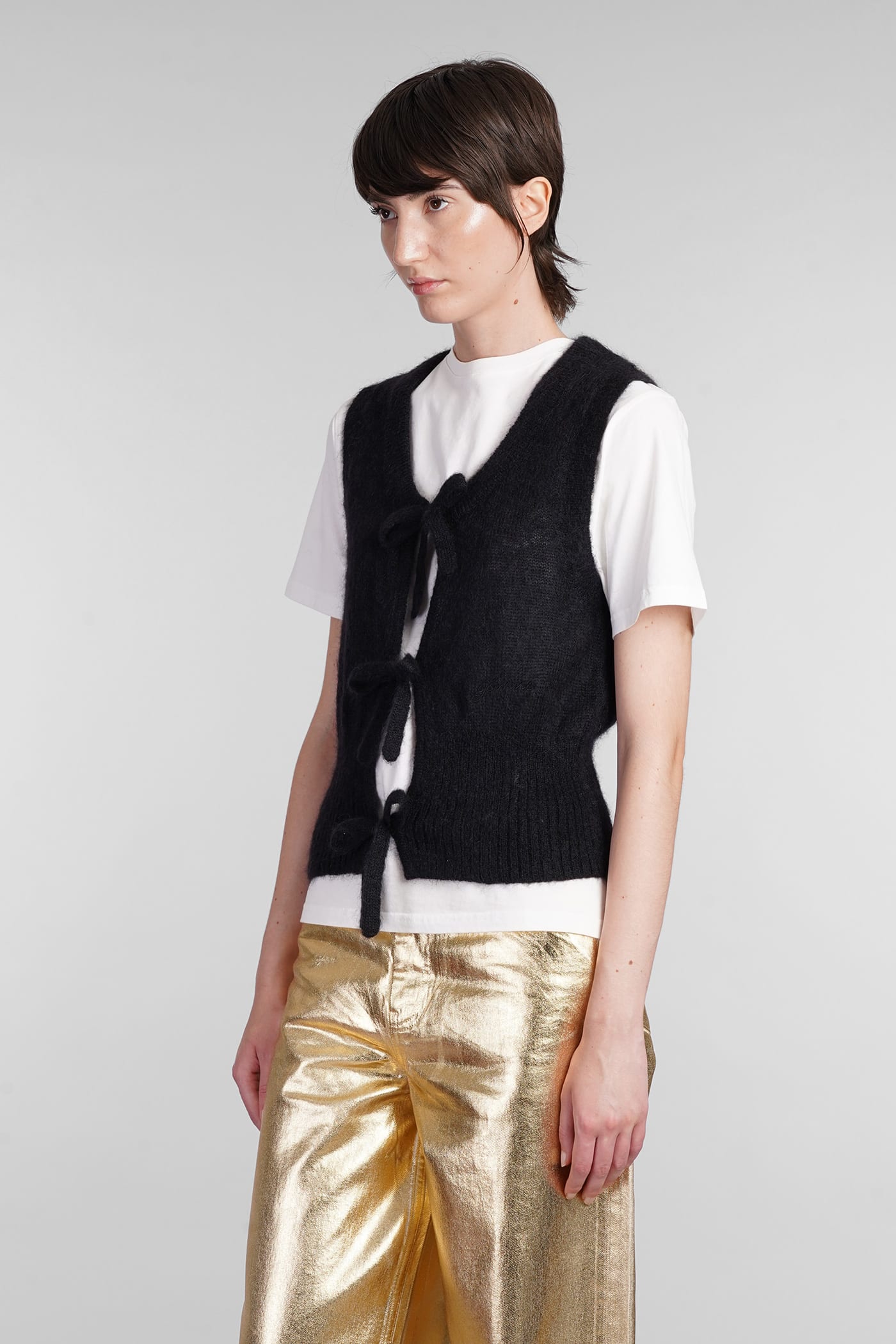 Shop Ganni Vest In Black Mohair