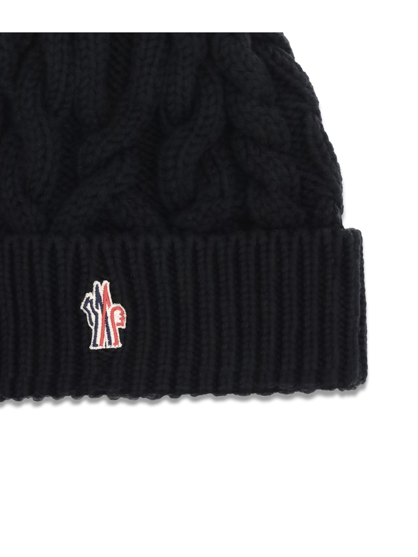 Moncler Grenoble Logo Patch Knitted Beanie In Black