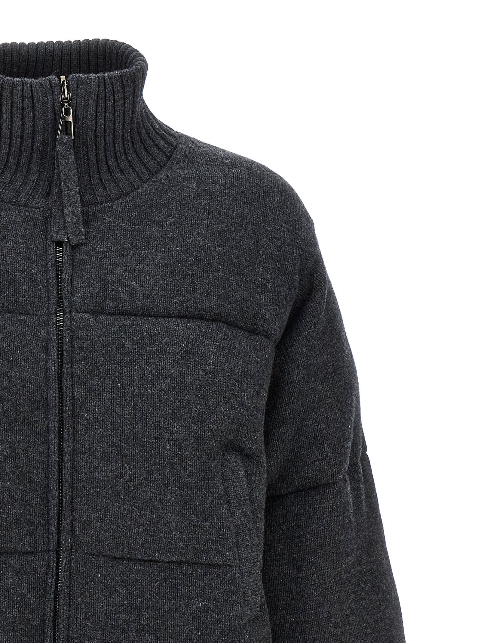 Shop P.a.r.o.s.h Reversible Knit Down Jacket In Gray