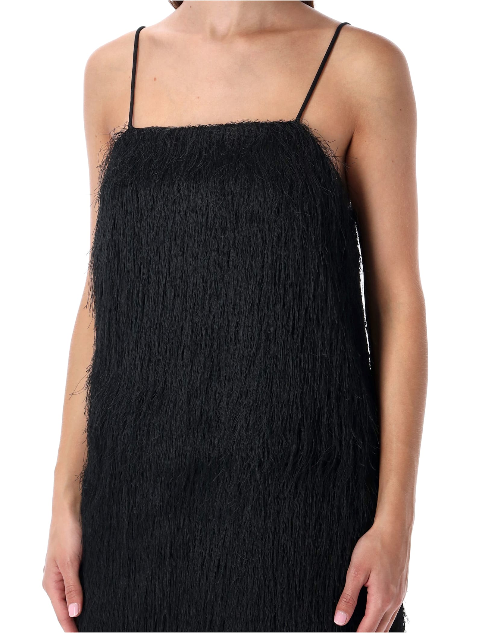 By Malene Birger Black Fringe Ledo Mini Dress In Black