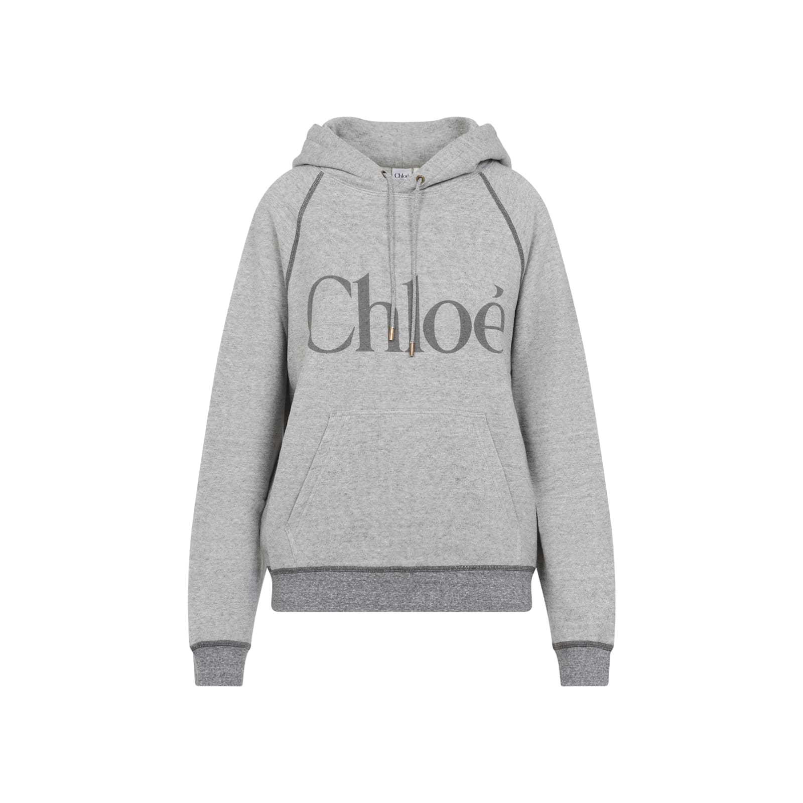Chloé Cotton Blend Sweatshirt With Drawstring Hood And Logo In Gray