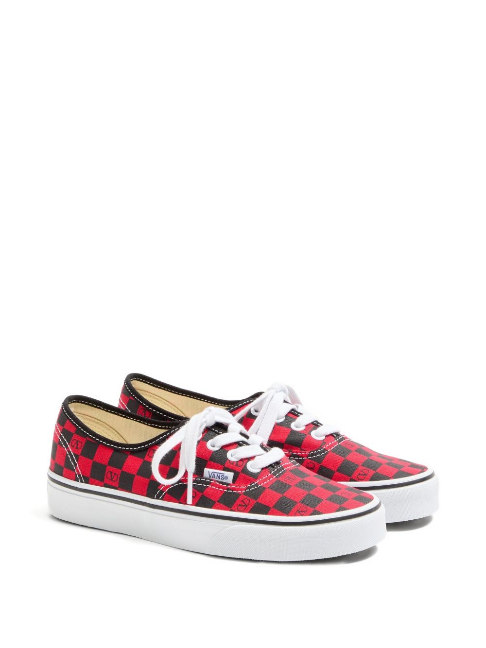Valentino Garavani And Vans Low-top Trainer In Fabric With Vlogo Checkerboard Print In Red