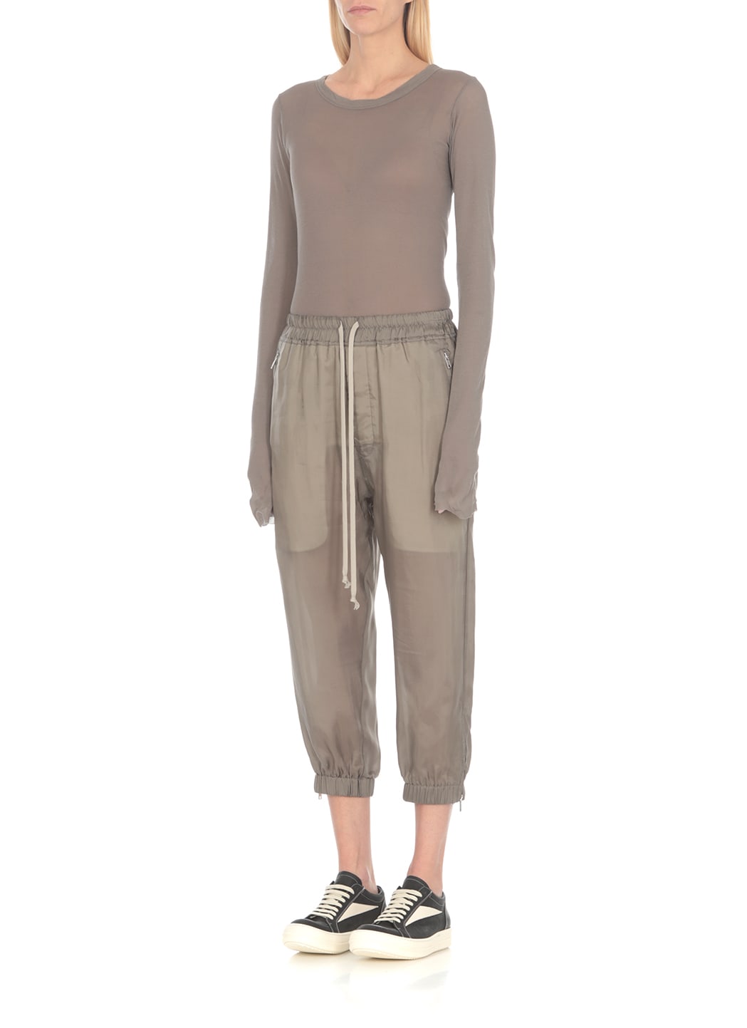 Shop Rick Owens Cropped Track Trousers In Dust