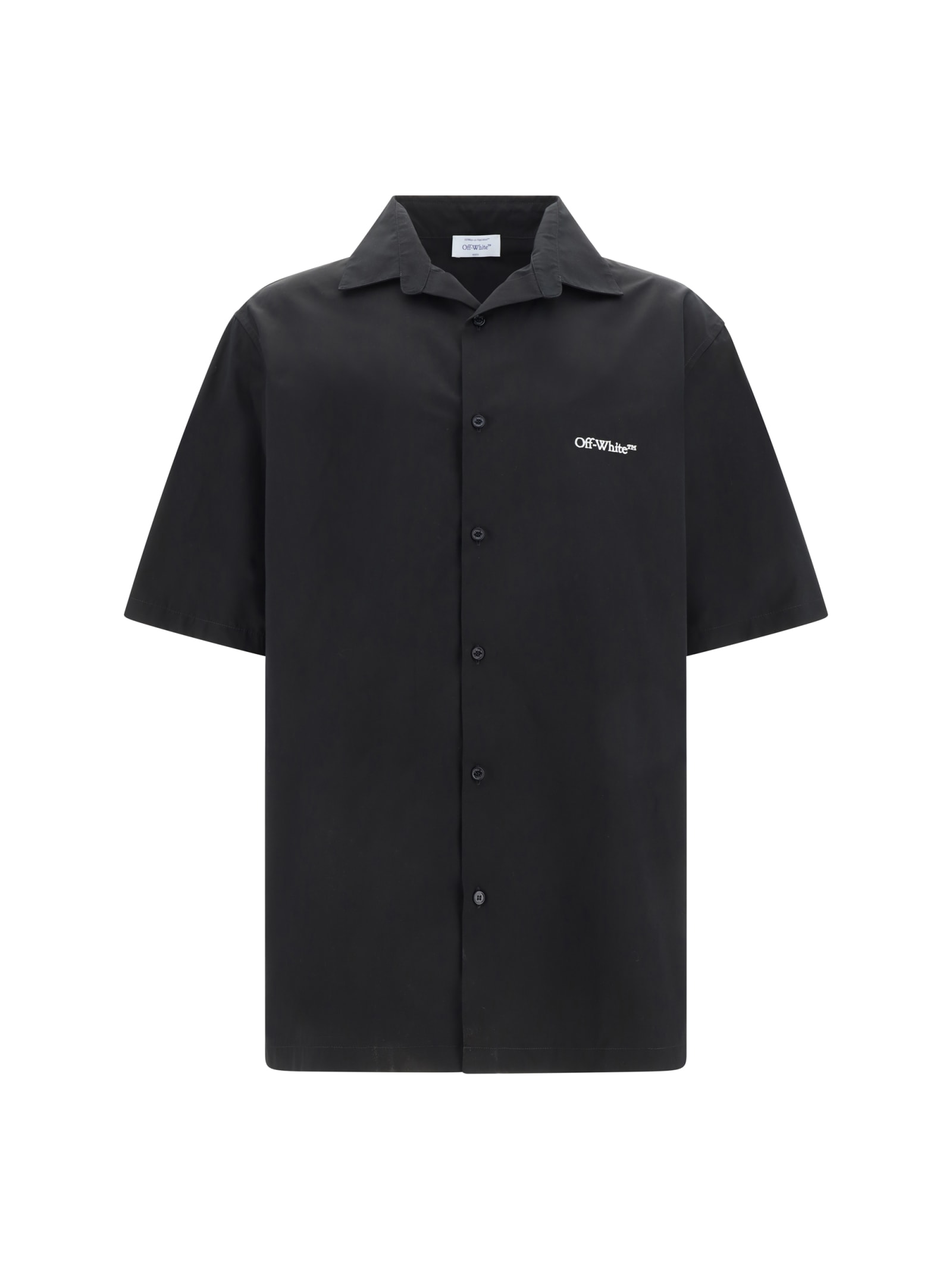 Off-white Gothic Arr Popl Bowling Shirt In Black