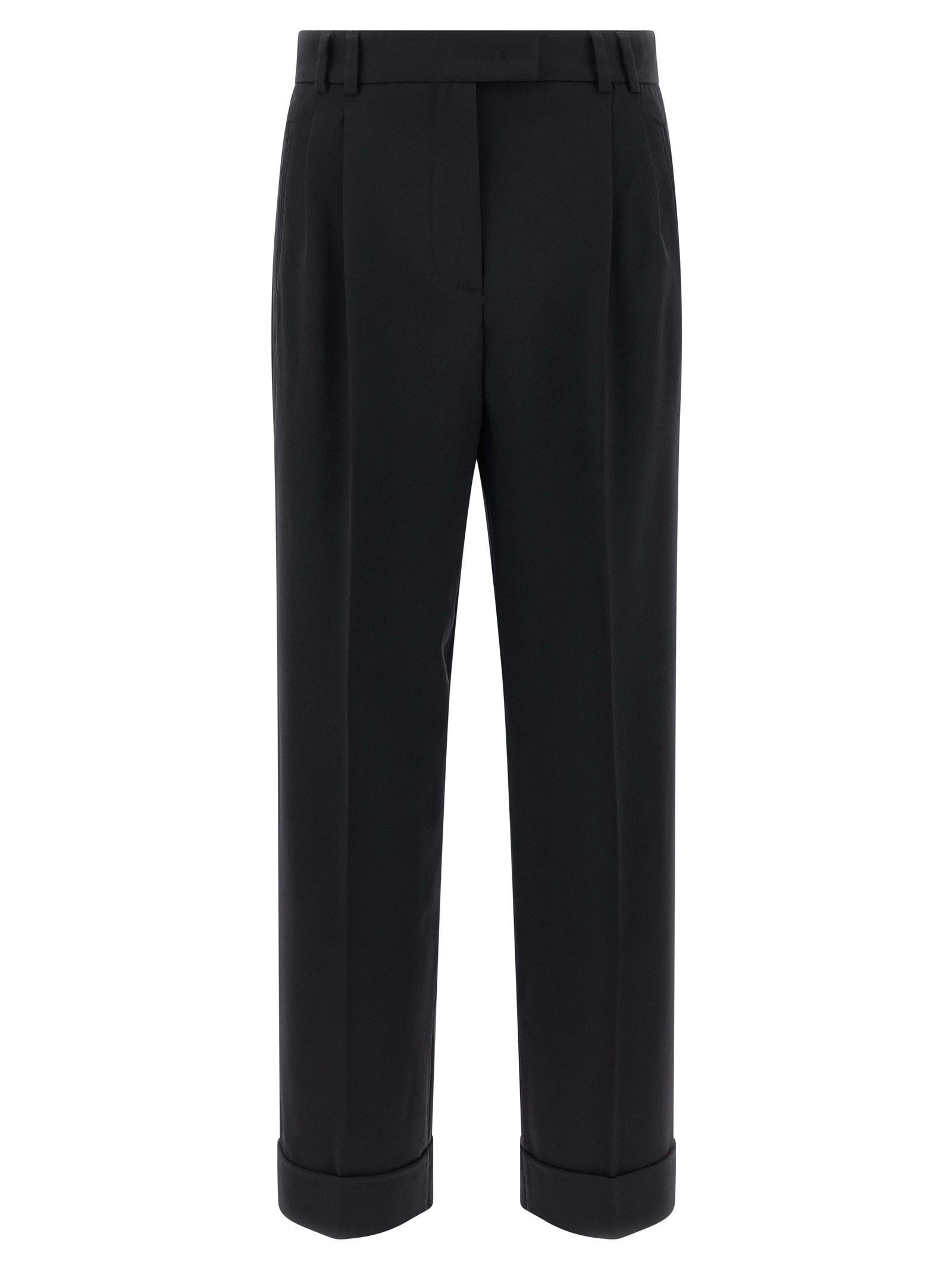 Alberto Biani Tailored Trousers With Cuffed Hem And Pleats In Black