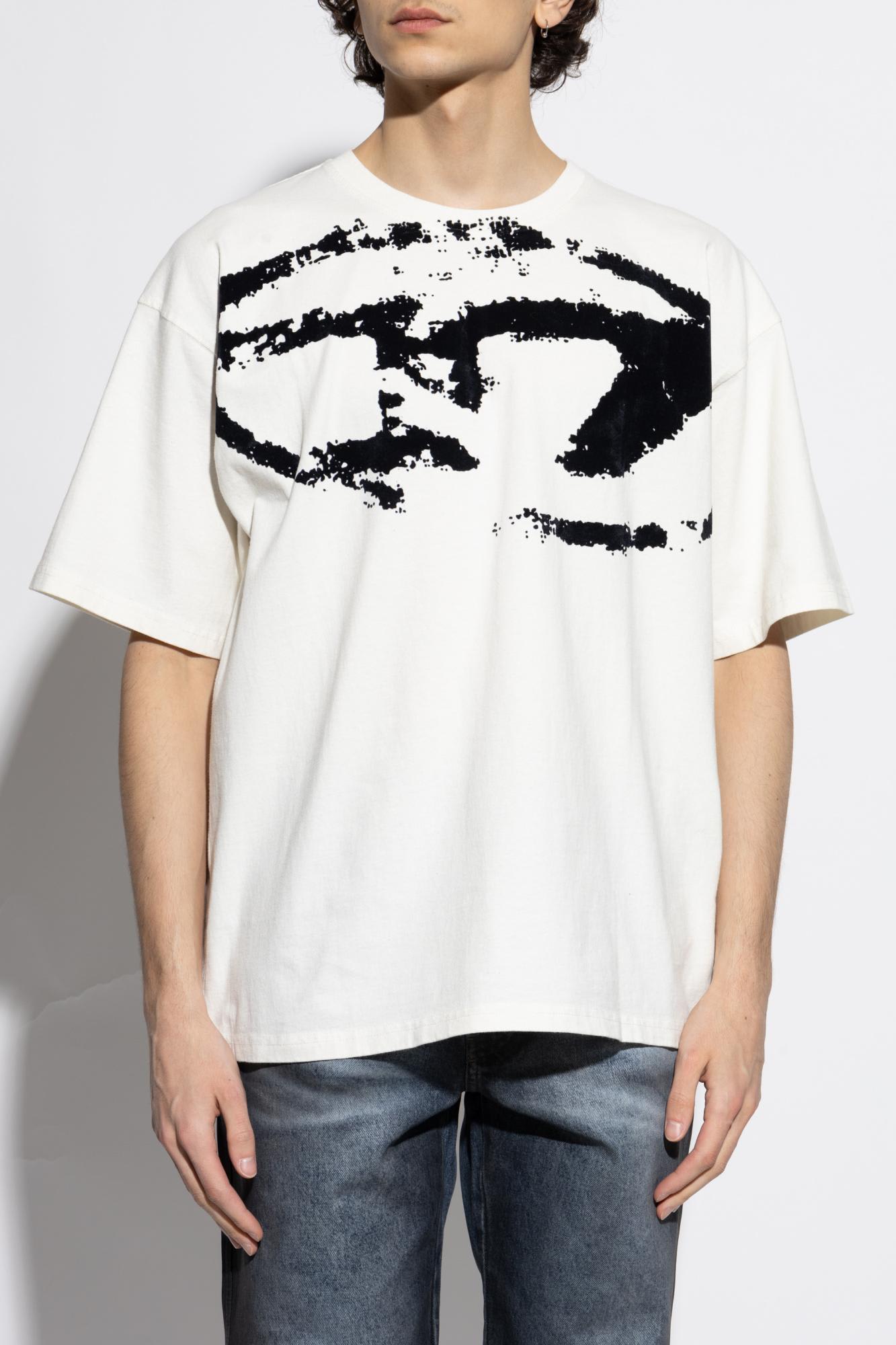 Diesel T-shirt With Distressed Flocked Logo In White