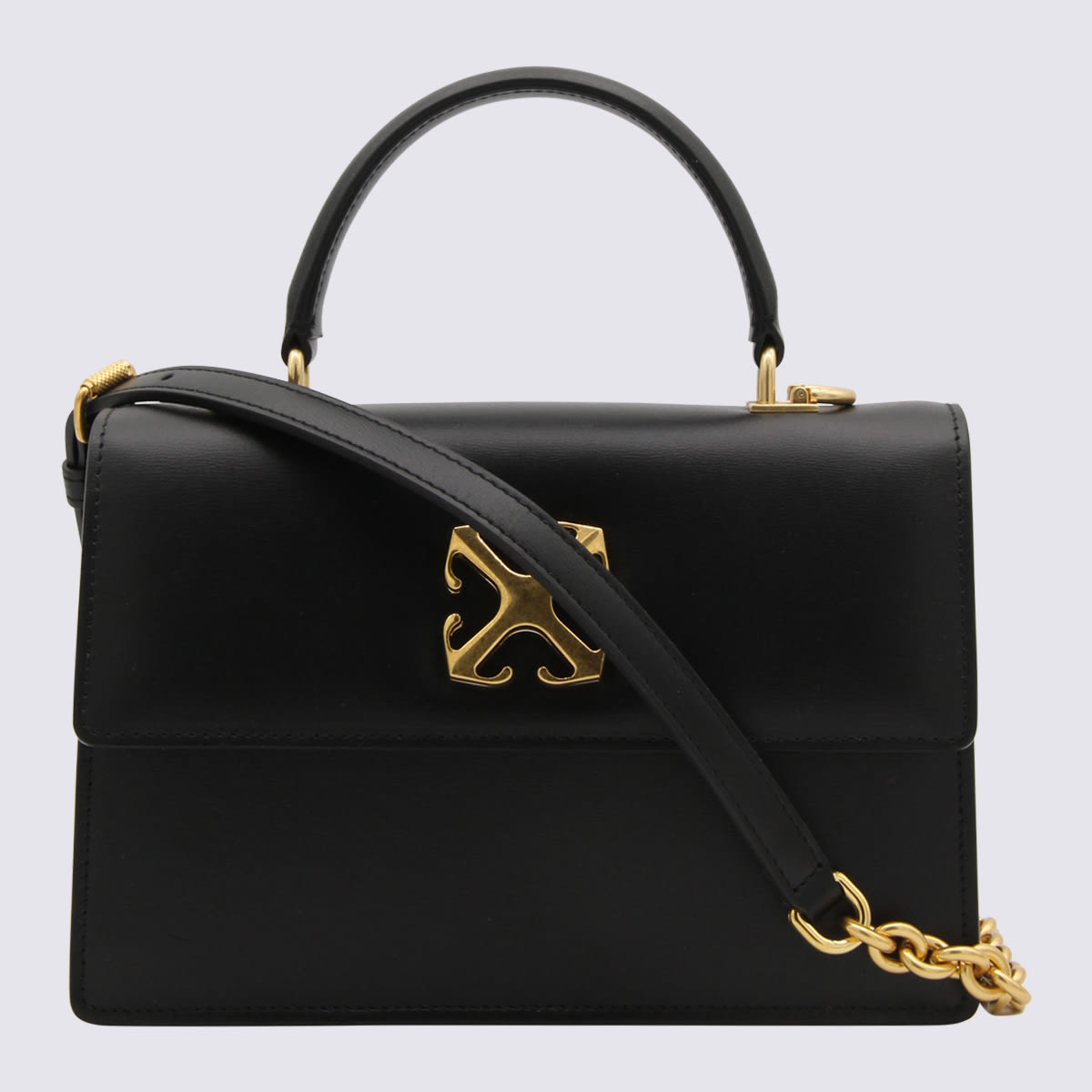 Shop Off-white Black And Gold Leather Jitney 1.4 Top Handle Bag
