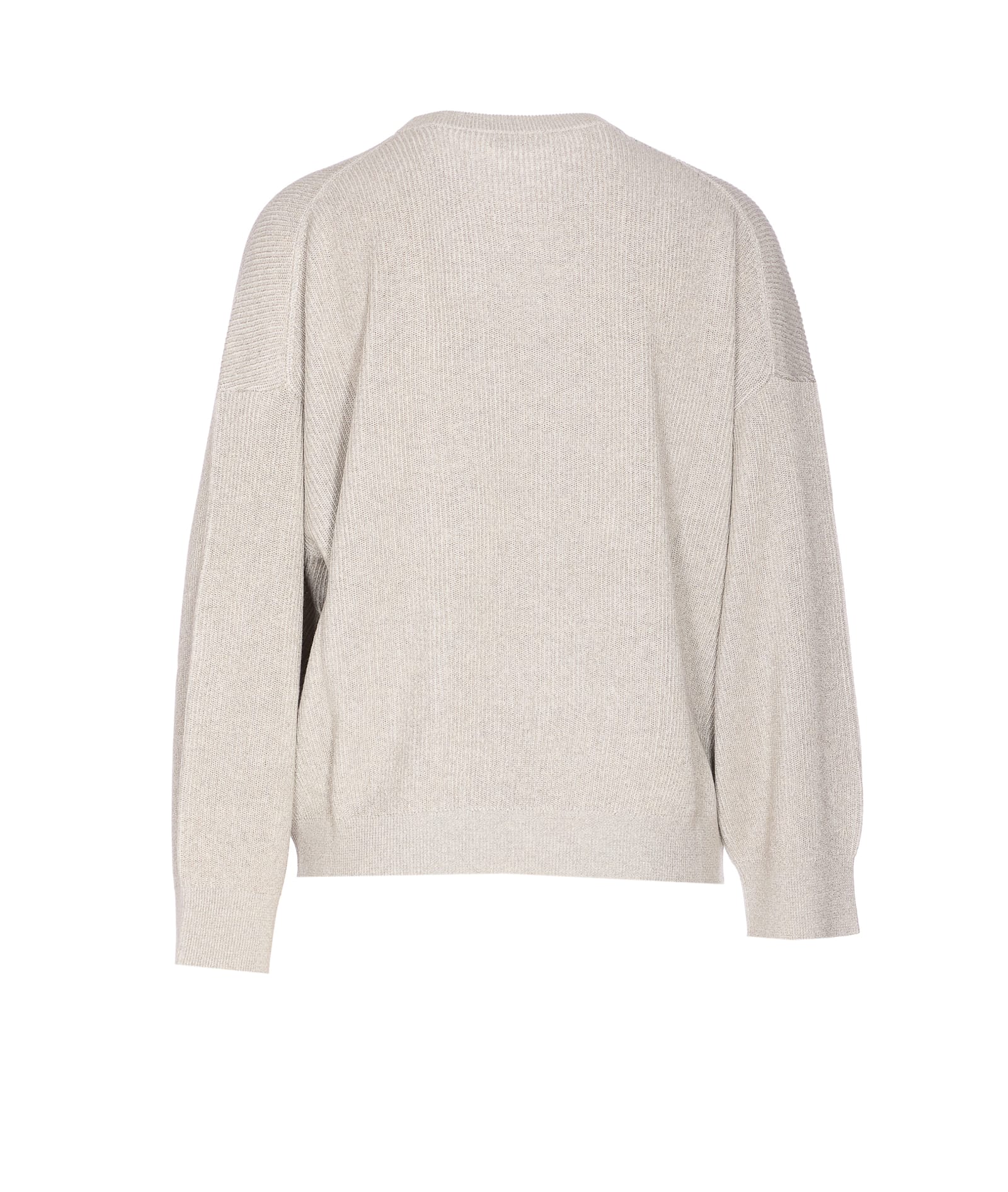 Brunello Cucinelli Ribbed Knit Crewneck Cotton Sweater In Neutral