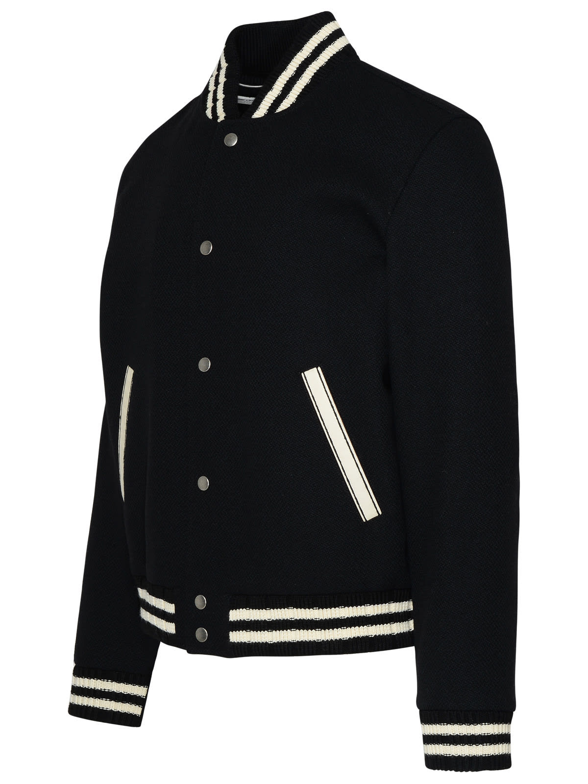 Saint Laurent Teddy Leather-trim Wool-blend Bomber Jacket In Cream