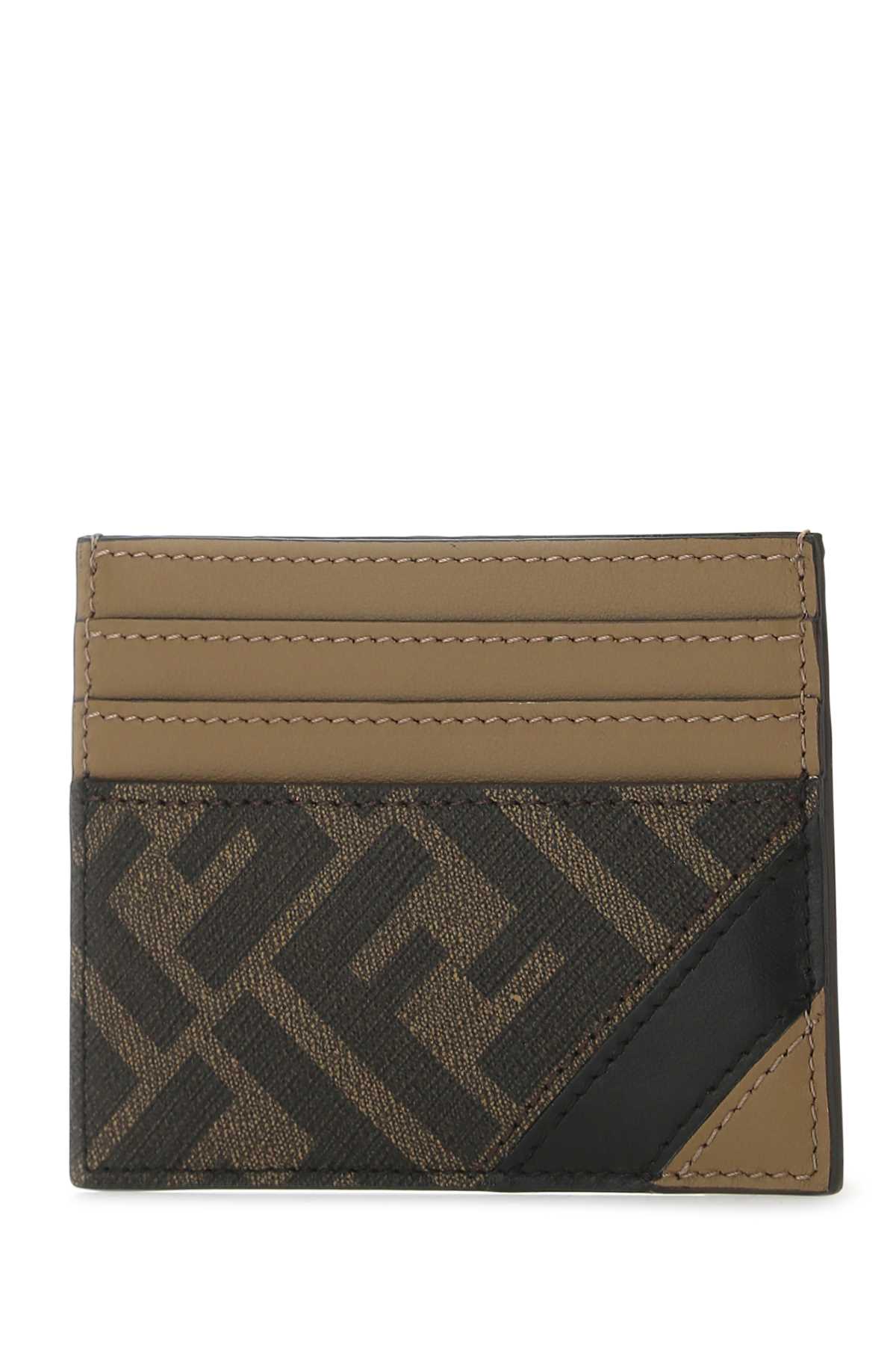 Shop Fendi Printed Fabric  Diagonal Card Holder In Tabacco