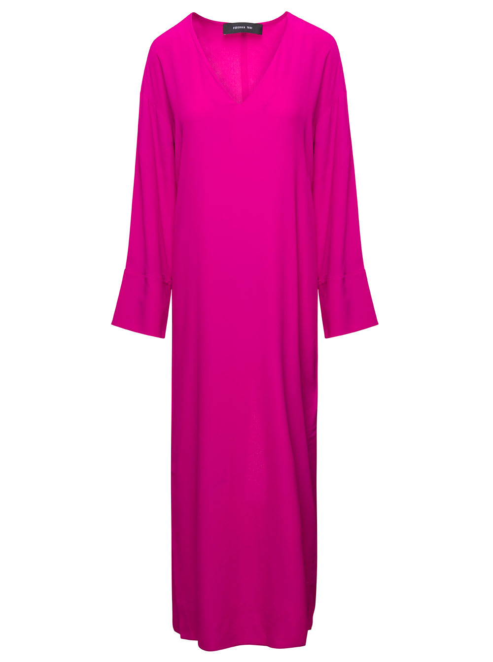 FEDERICA TOSI LONG FUCHSIA DRESS WITH V NECKLINE IN SILK BLEND WOMAN