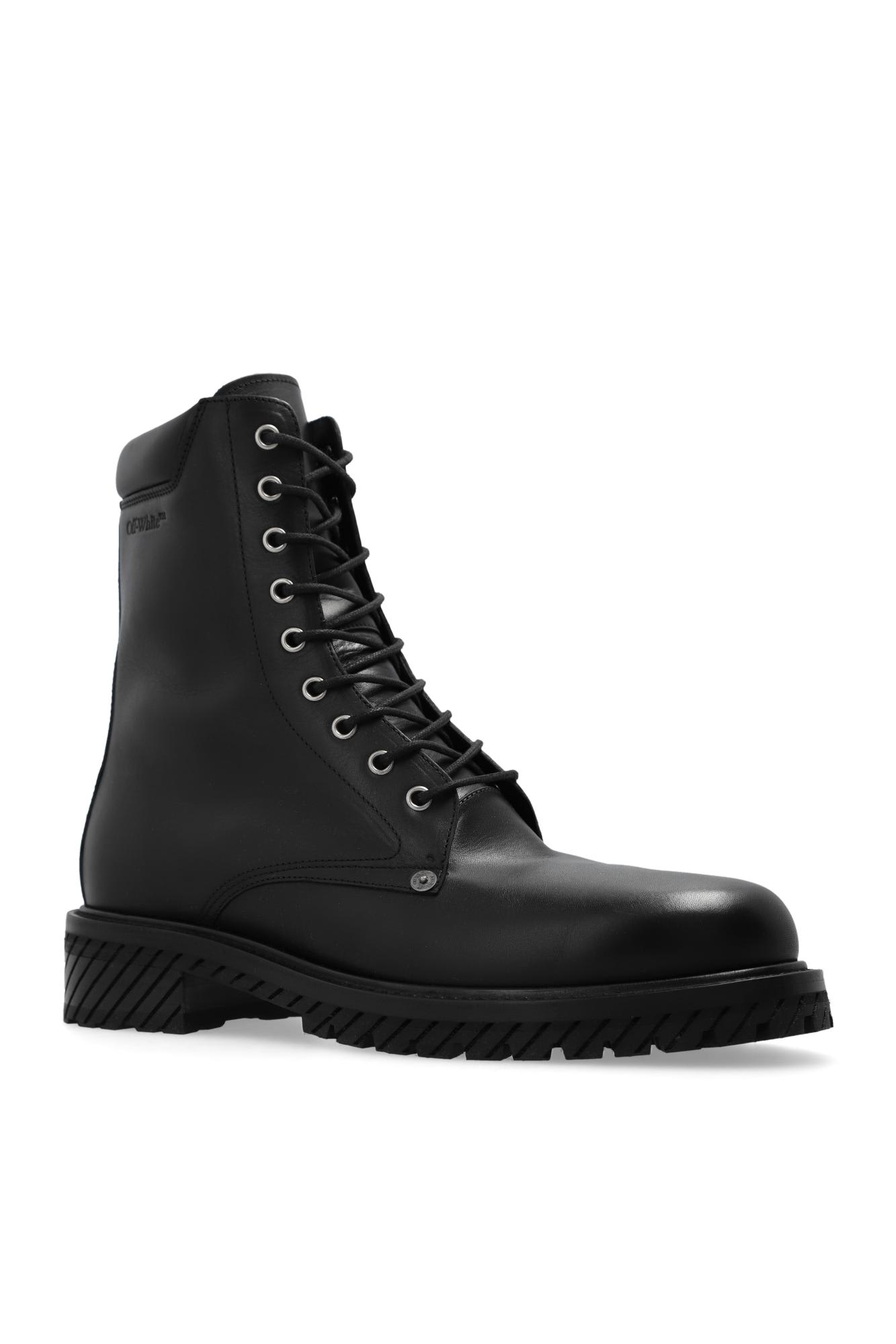 Shop Off-white Leather Combat Boots In Black Blac