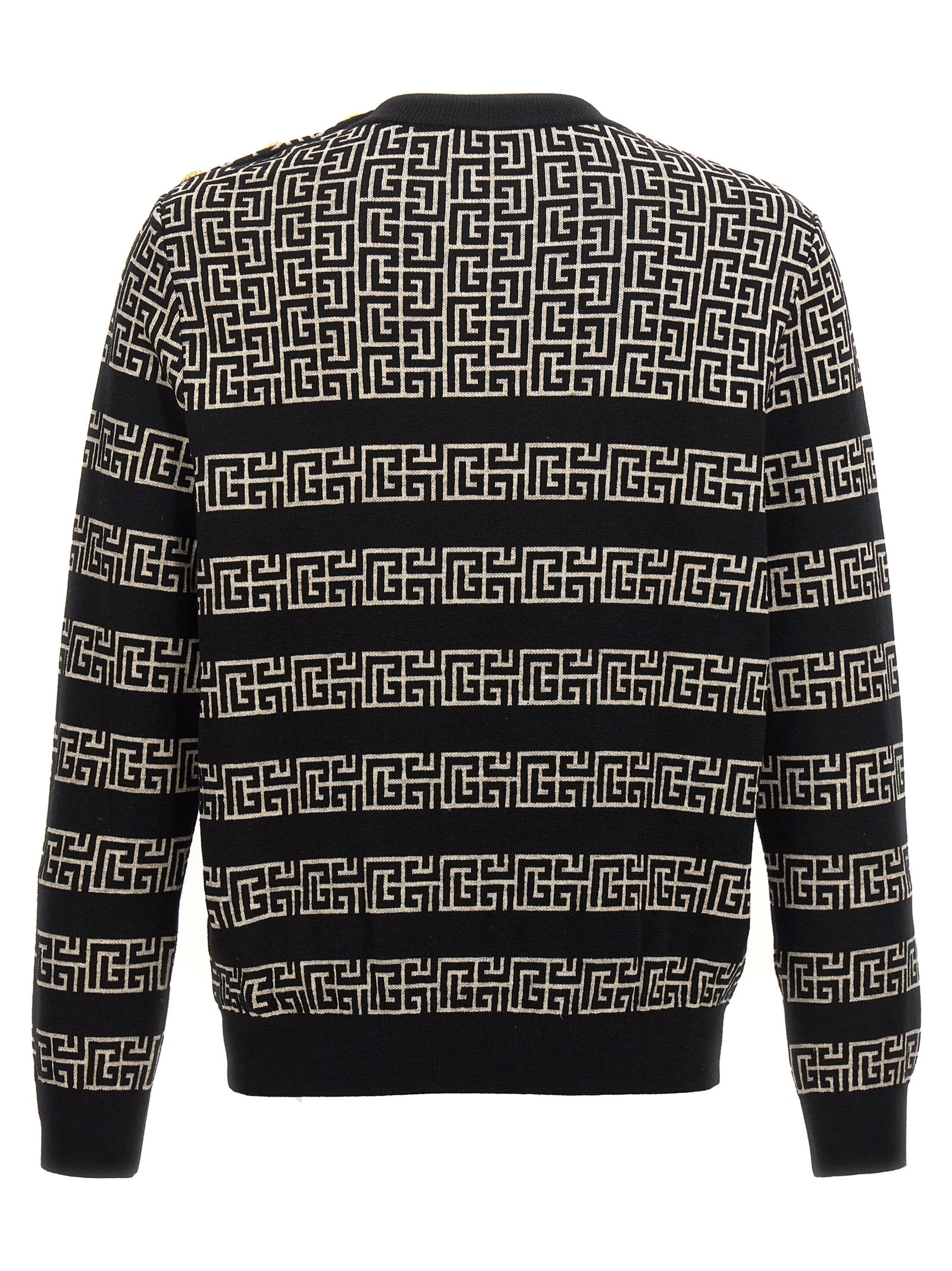 Shop Balmain Monogram Sweater In White/black