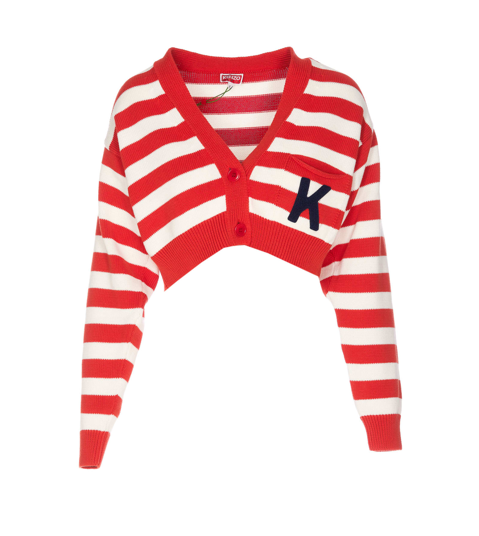 Kenzo Nautical Cotton Knit Cardigan In Red