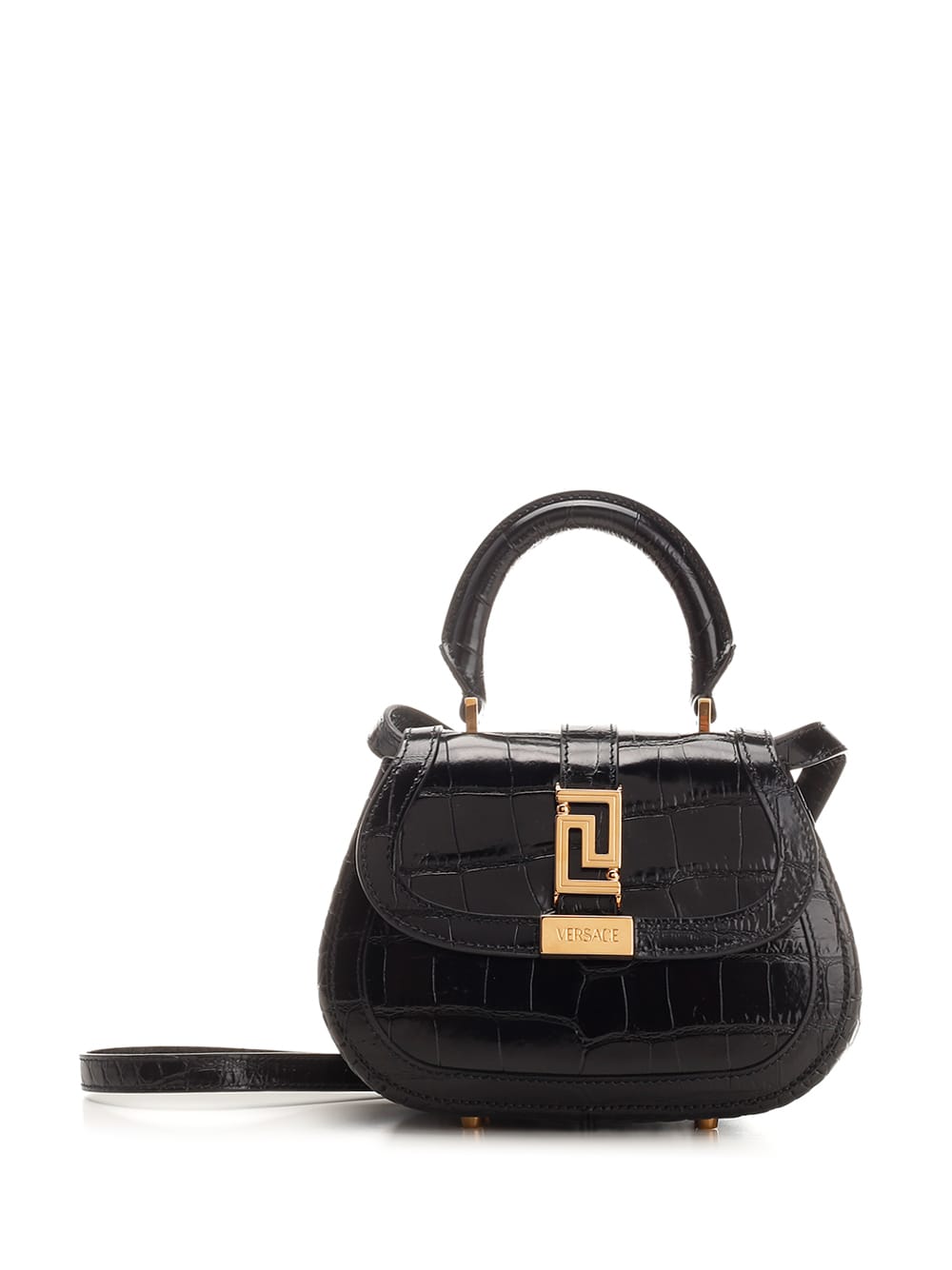 Versace Embossed Leather Mini Bag In Black