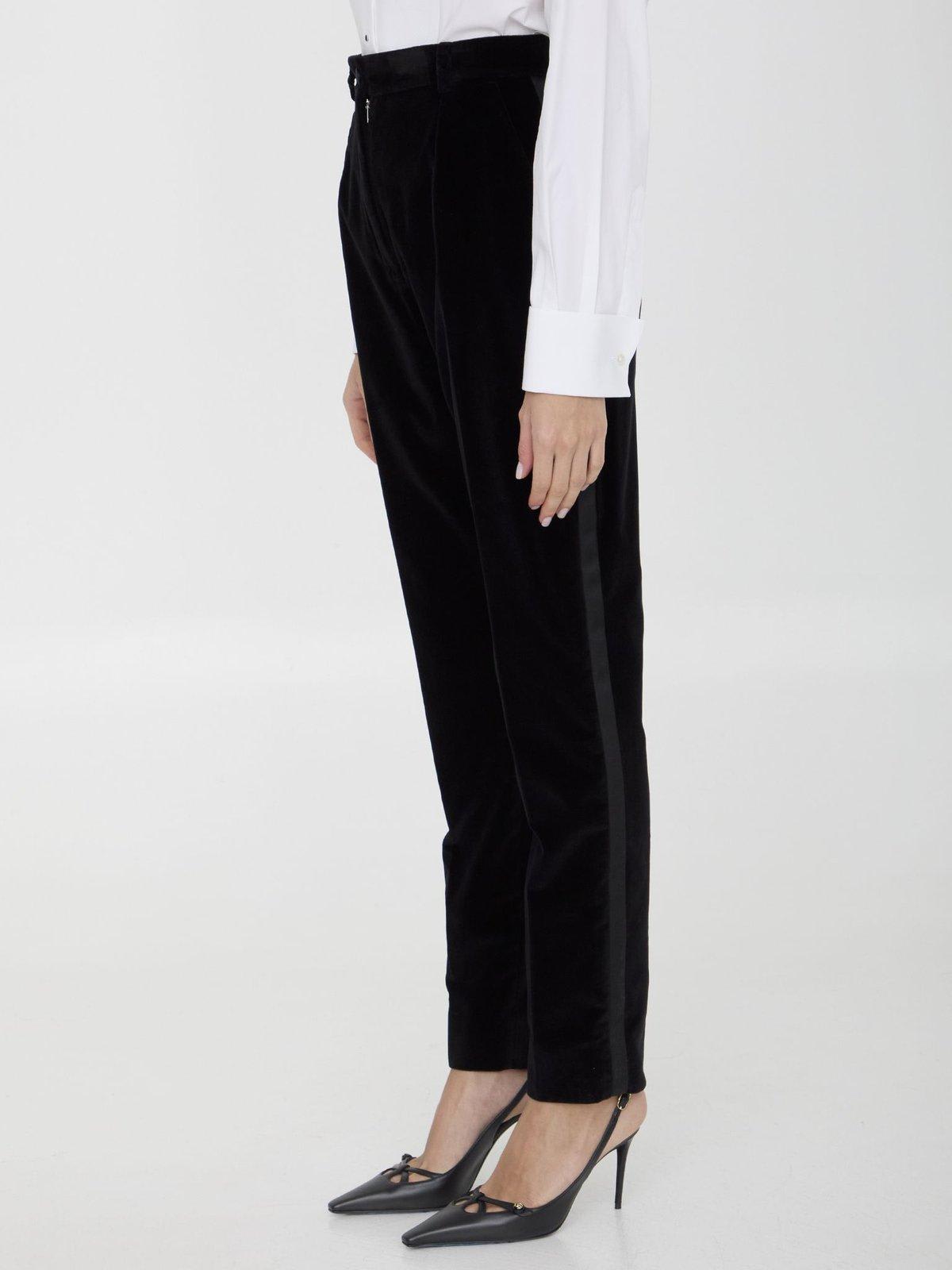 Shop Dolce & Gabbana Tailored Velvet Tuxedo Pants In Black