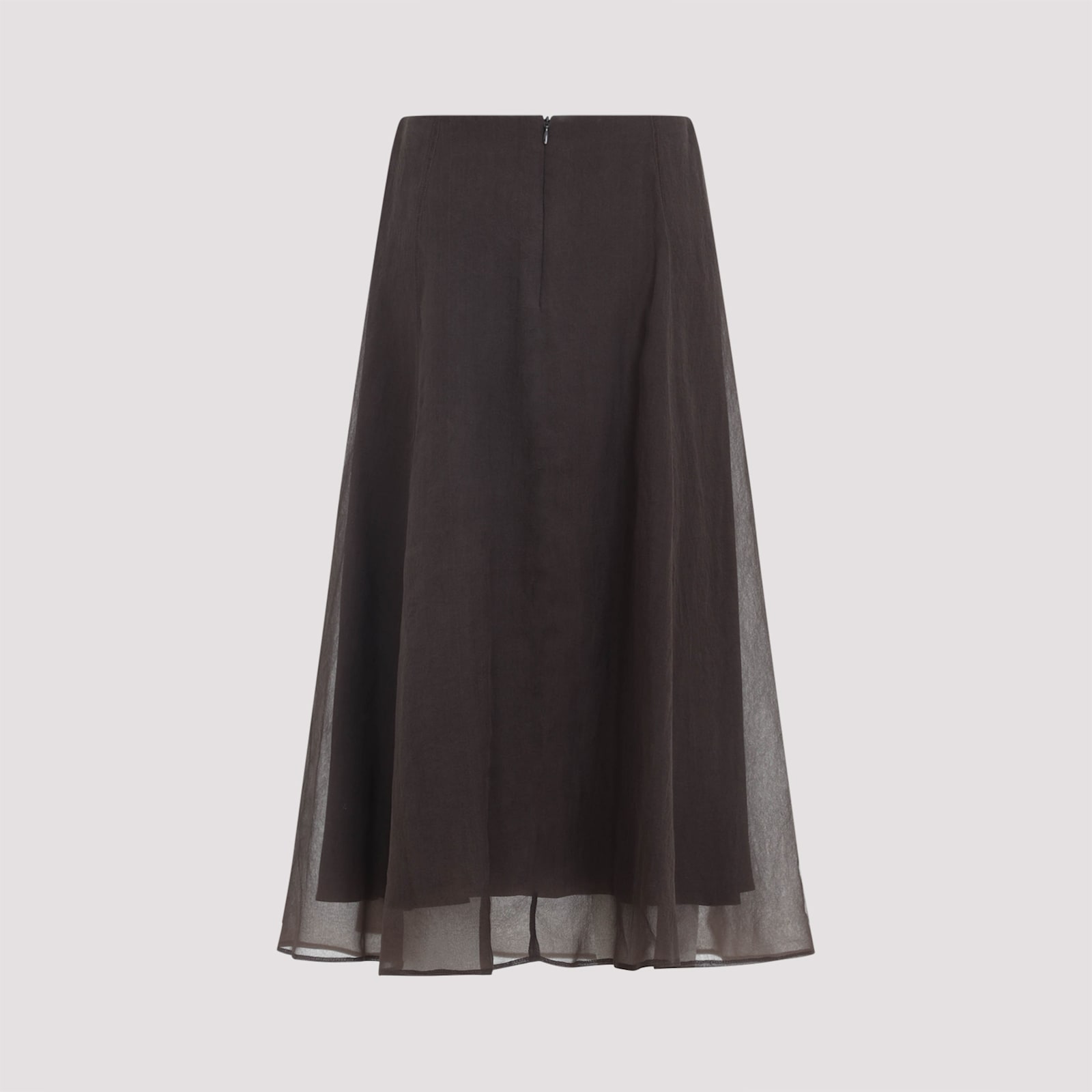 Brunello Cucinelli Dark Brown Silk Skirt In Black