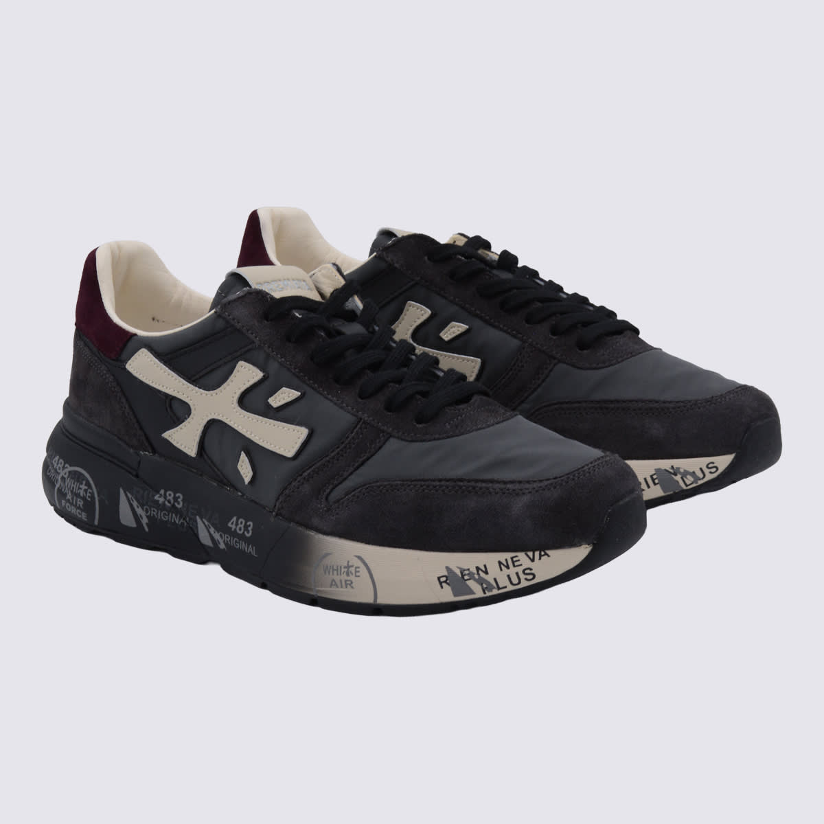 Premiata Mick Model Round Toe Sneakers With Suede Accents In Black
