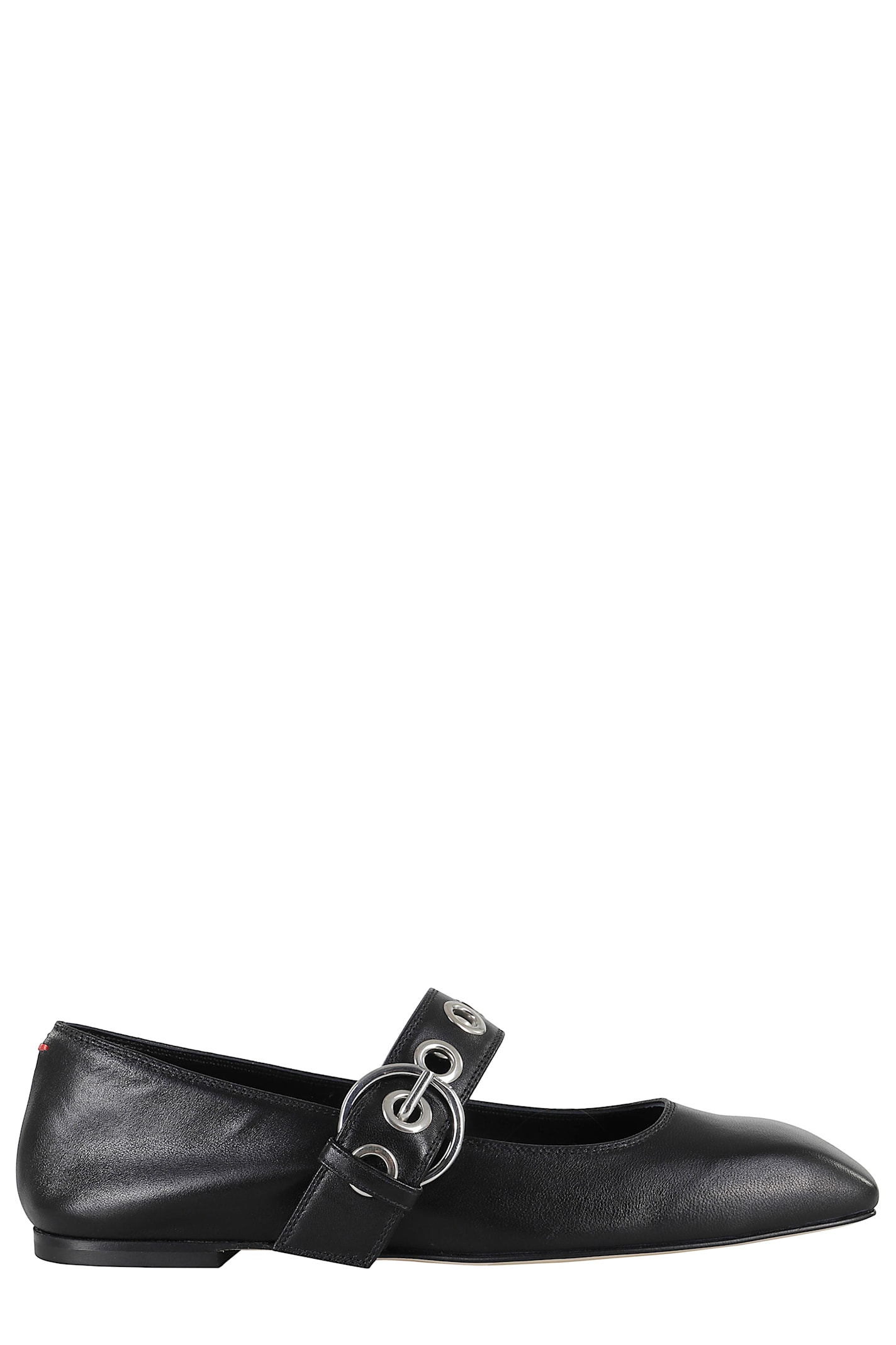 Aeyde Nappa Leather Flats With Circular Hardware Detail In Black