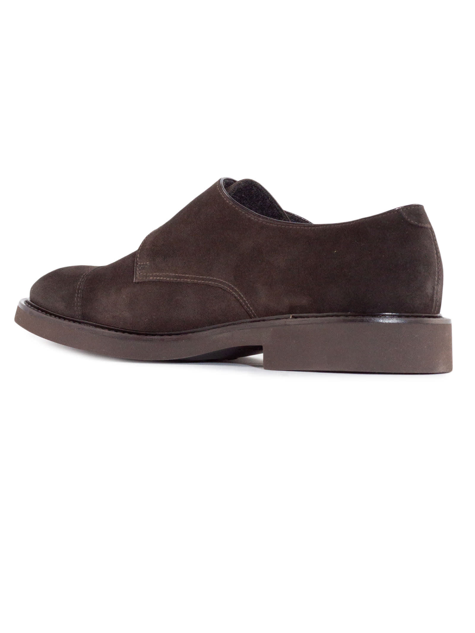 Shop Doucal's Brown Suede Double-buckle Shoes