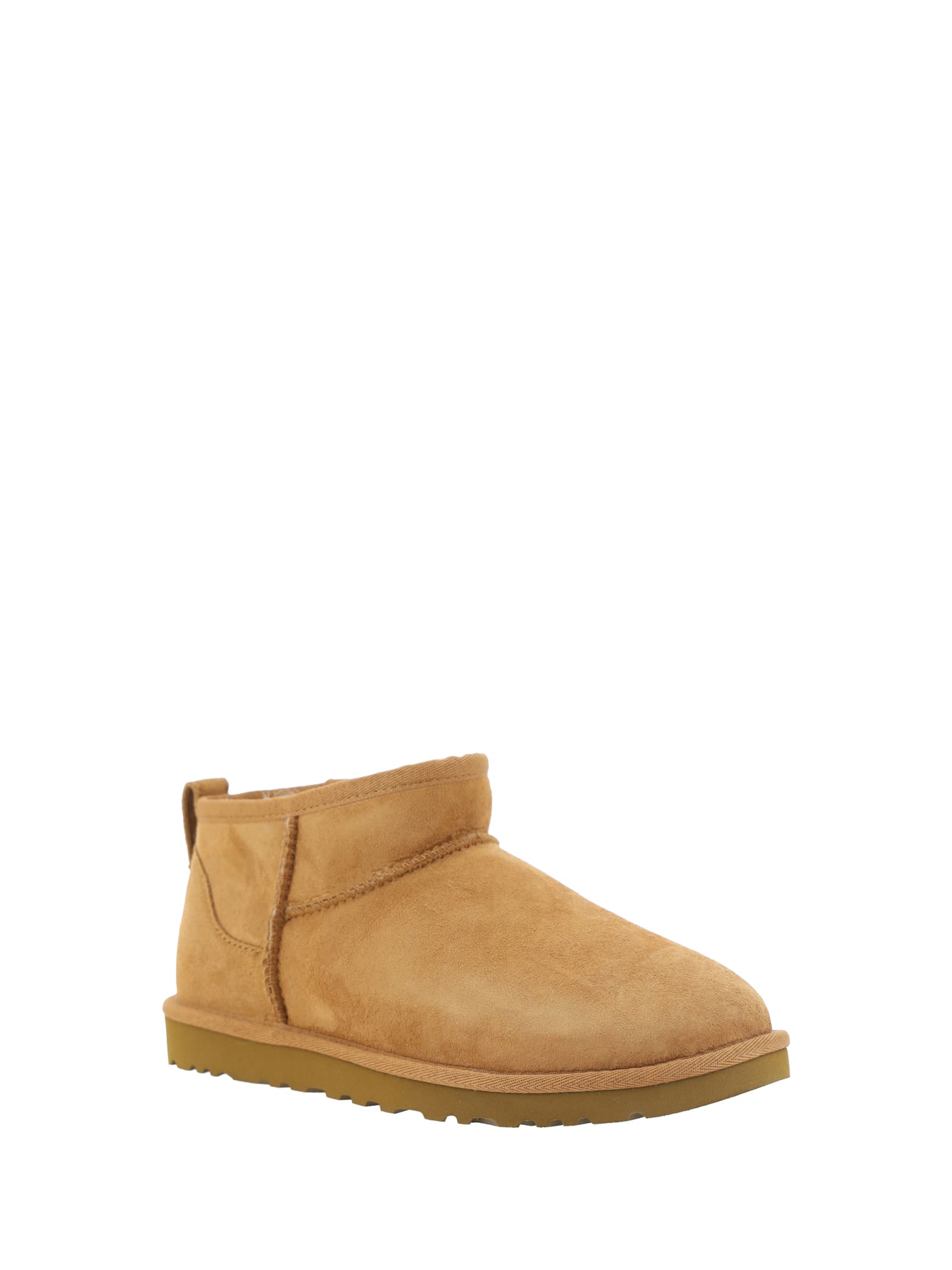 Ugg Classic Ultra Mini Low Heels Ankle Boots In Leather Color Suede In Chestnut