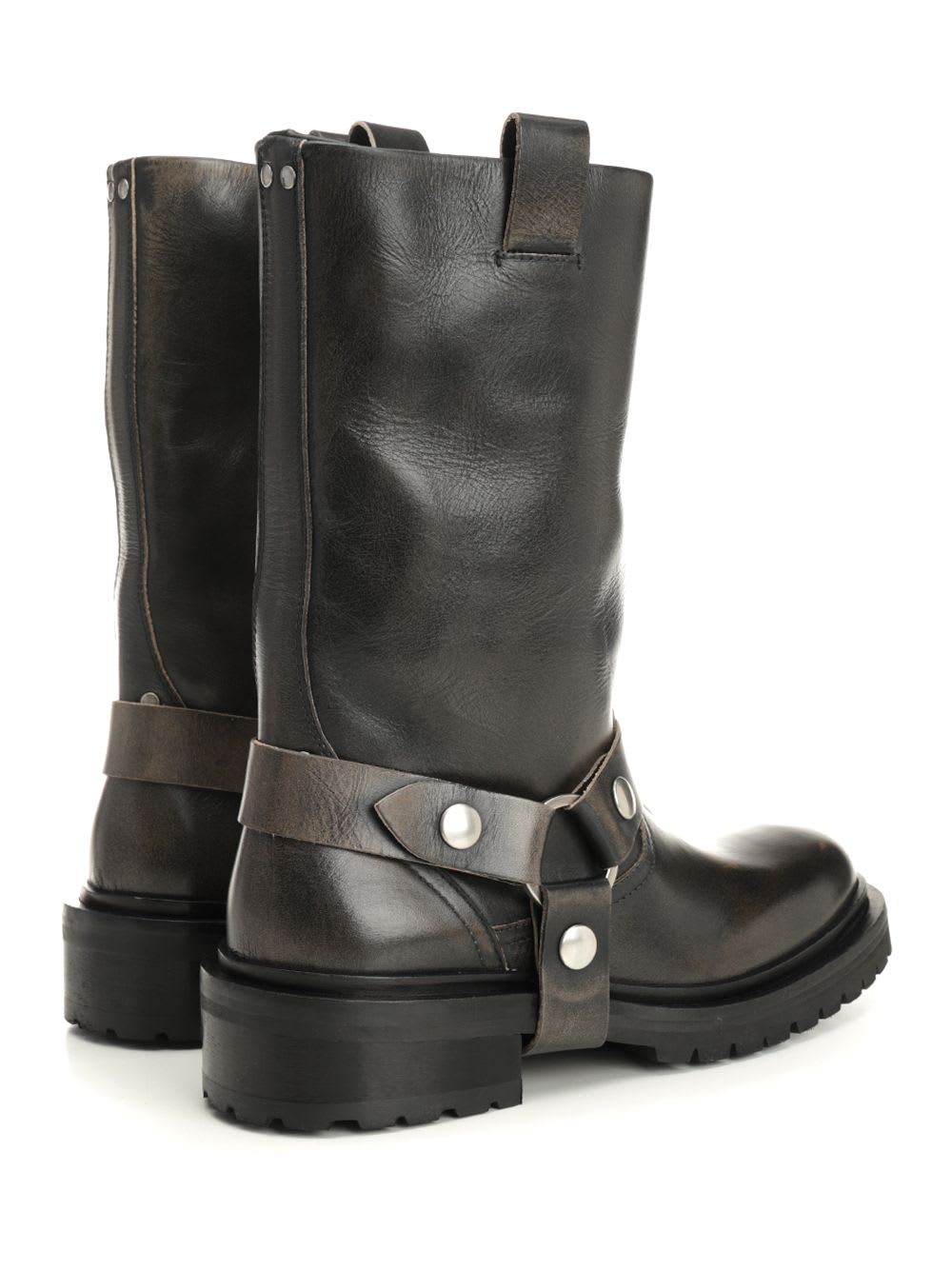 Golden Goose Kurt Boots In Black Leather With Buckle In Brown