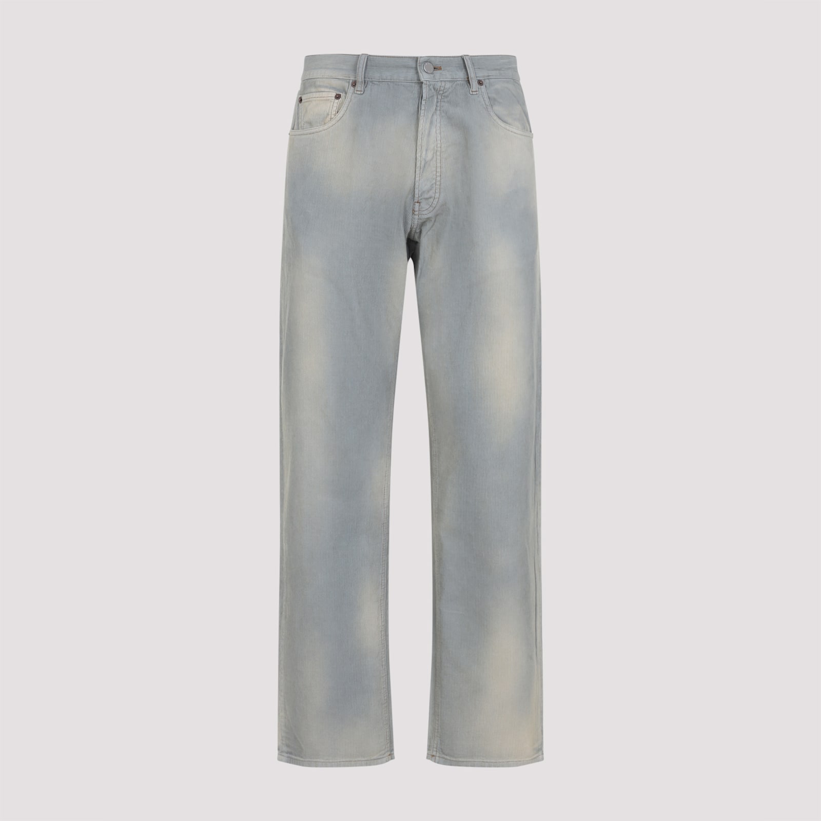 Prada Light Blue Corduroy Trousers With Washed Effect Men In Gray