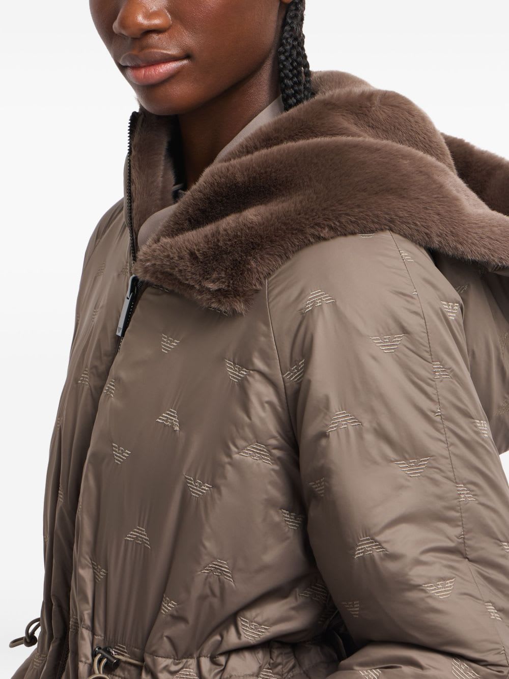 Emporio Armani Dove Grey Artificial Fur Coats In Brown