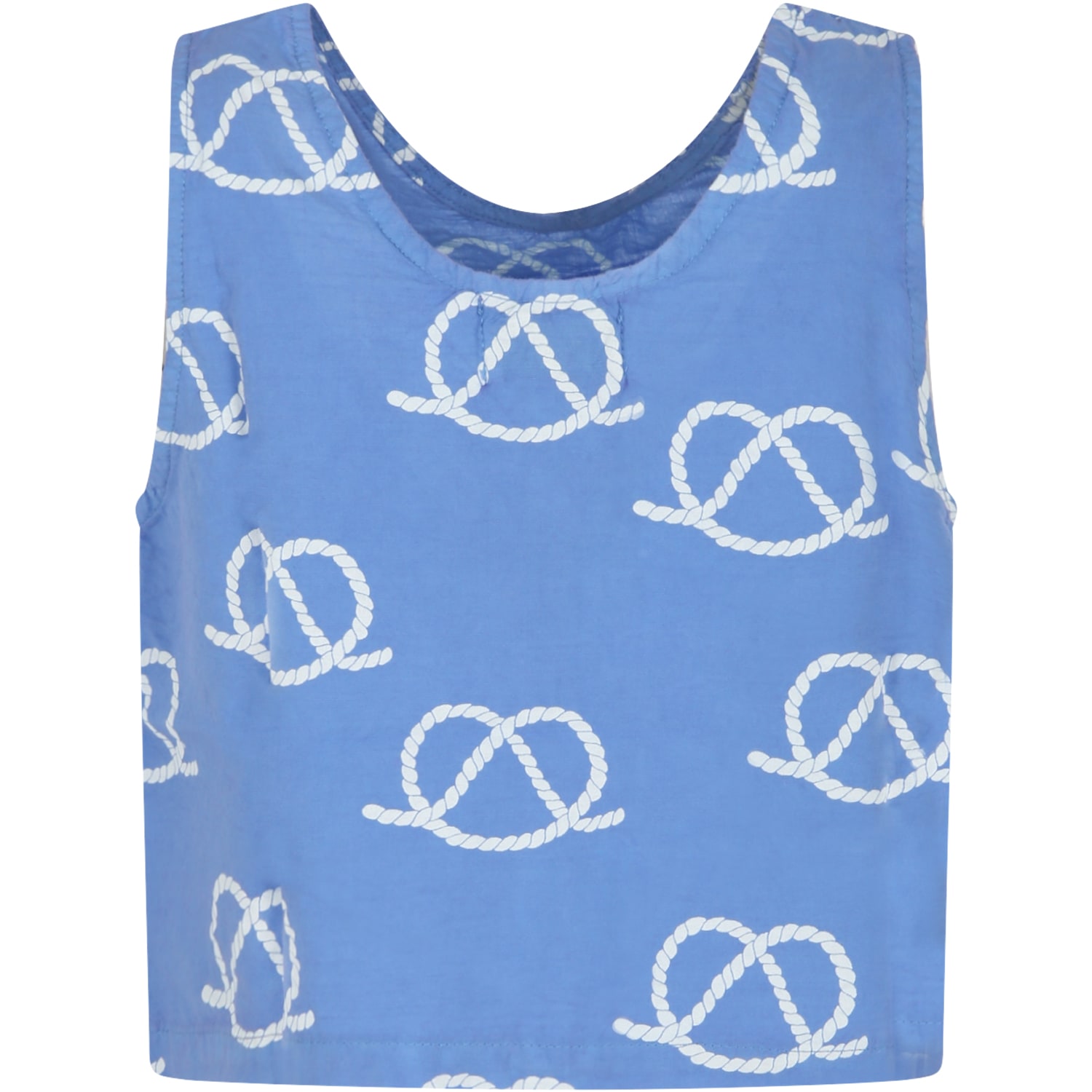 Shop Bobo Choses Sky Blue T-shirt For Girl With Rope Print All-over And Logo In Light Blue