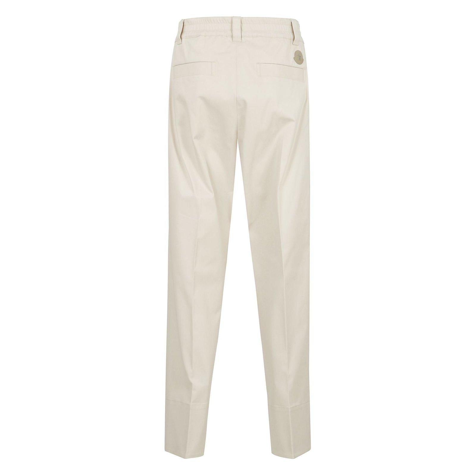 Shop Moncler Logo Patch Straight-leg Trousers In Light Beige