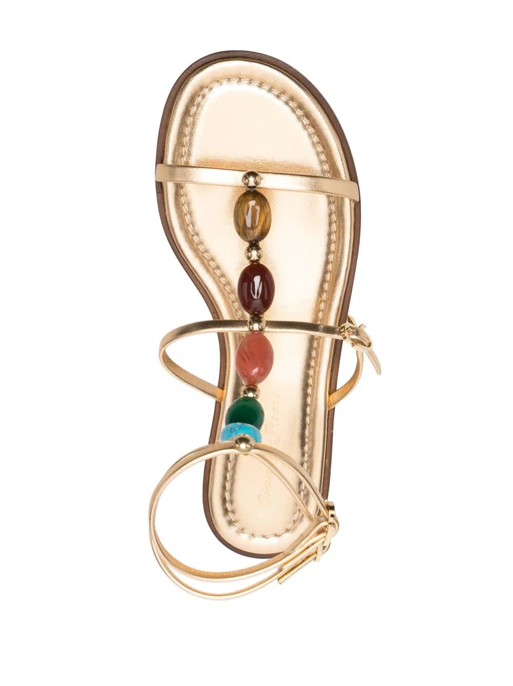Gianvito Rossi Gemstone Detailed Flat Leather Sandals In Gold
