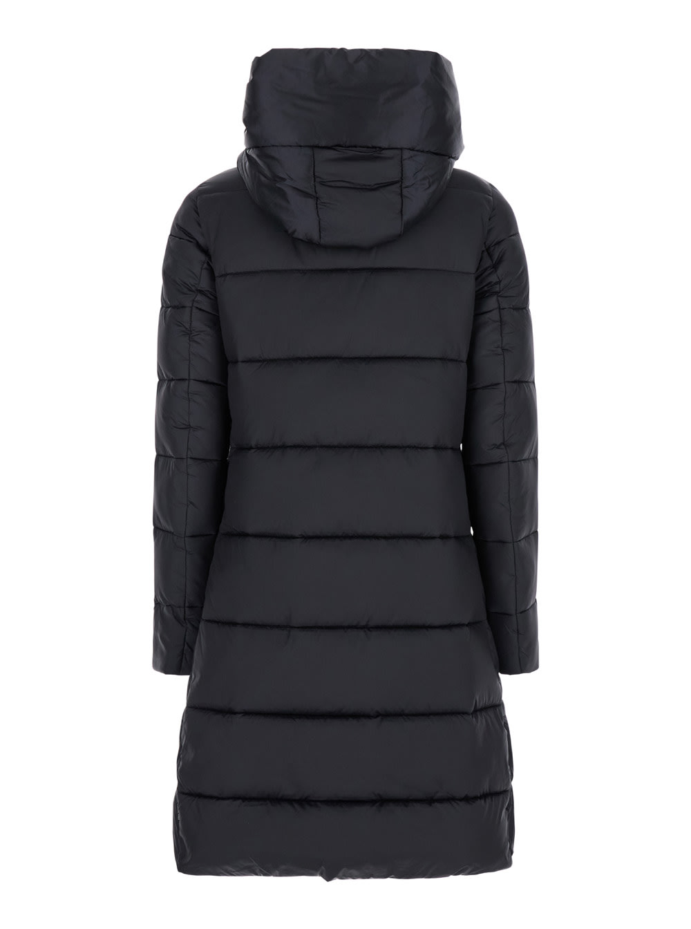 Shop Save The Duck Lysa Black Long Down Jacket With Logo Detail In Shiny Fabric Woman