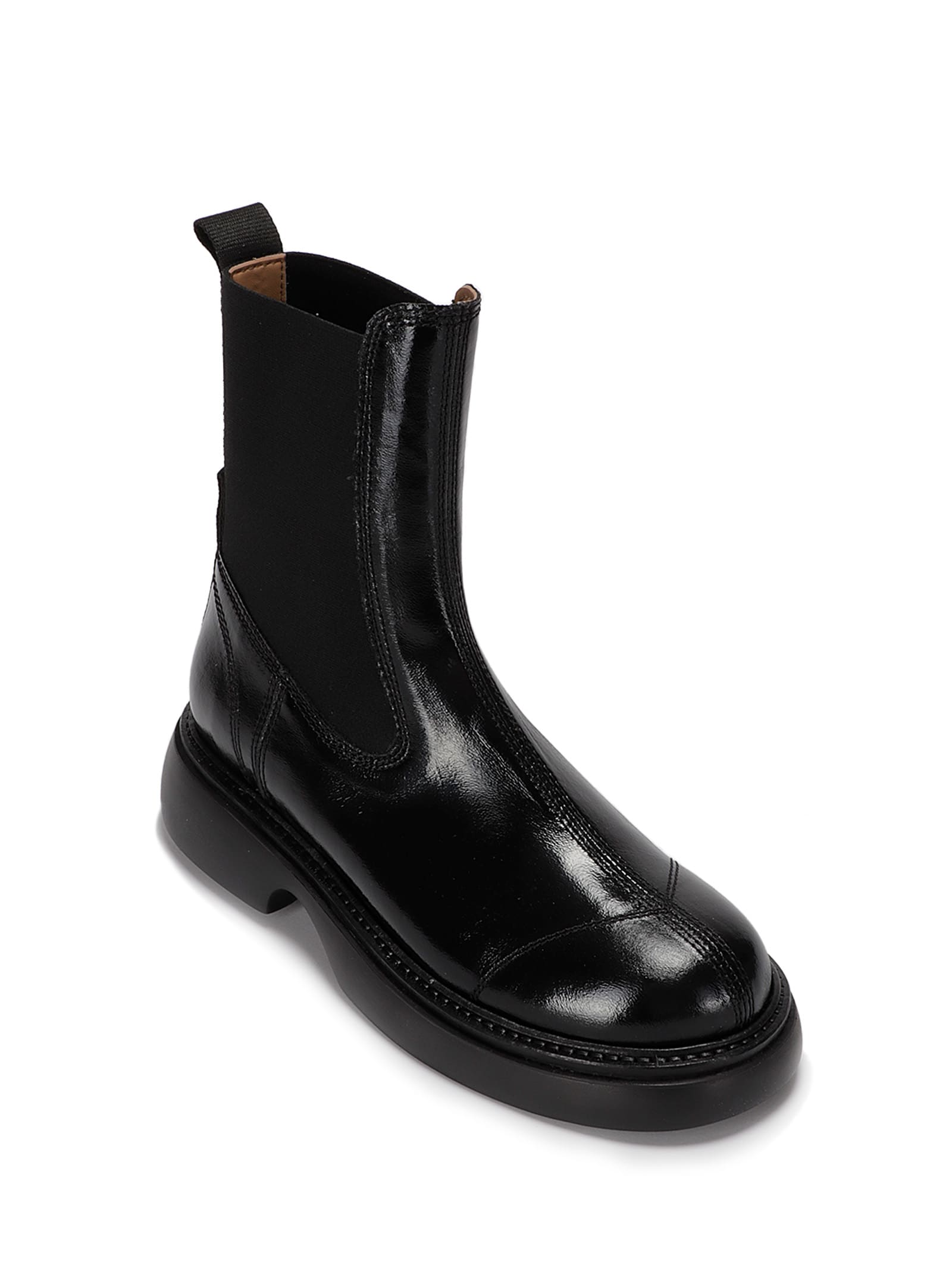 Shop Ganni Everyday Mid Chelsea Boots Tonal Naplack In Black/black