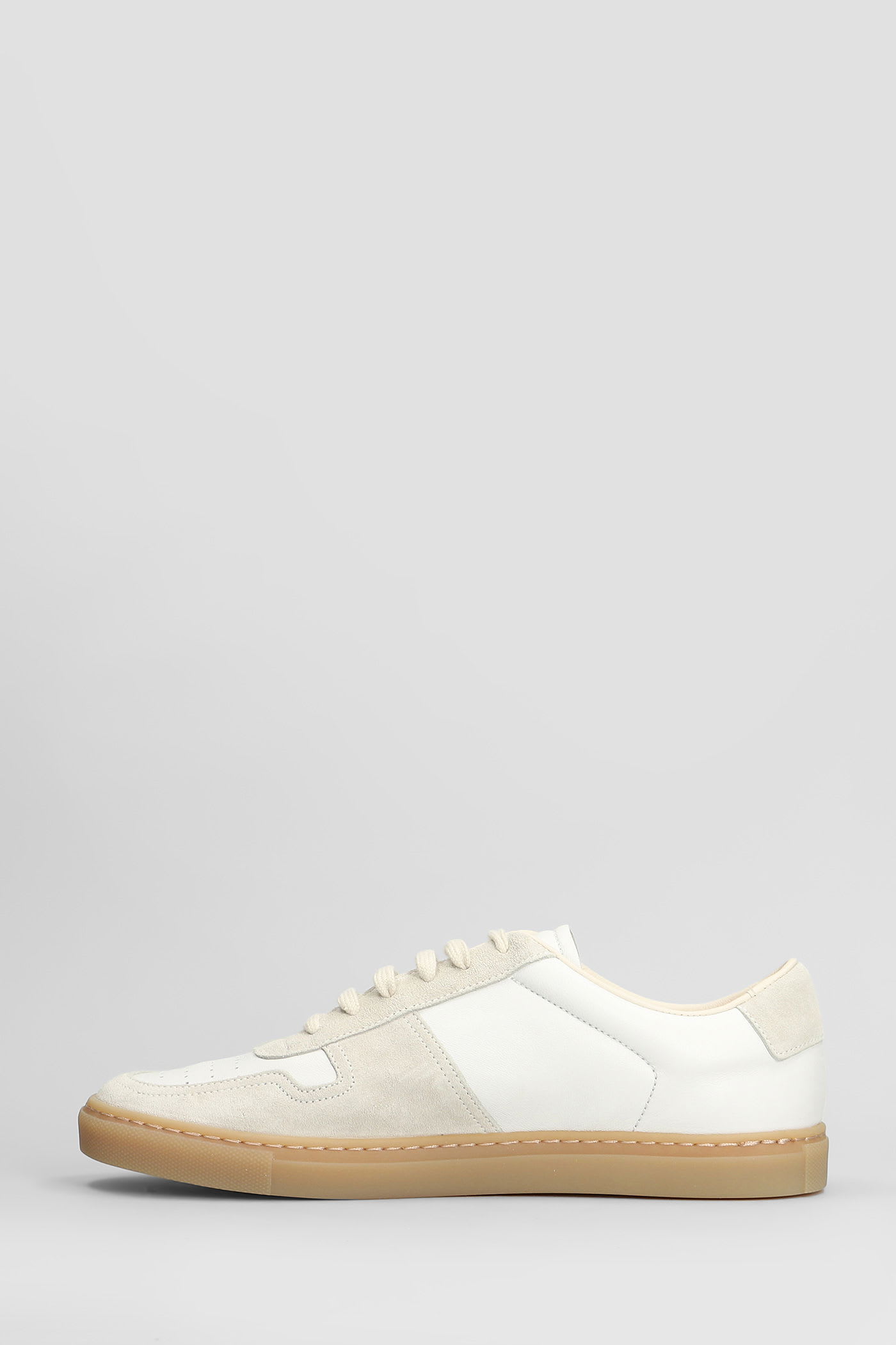 Common Projects Bball Slim Sneakers In White Suede And Leather In White