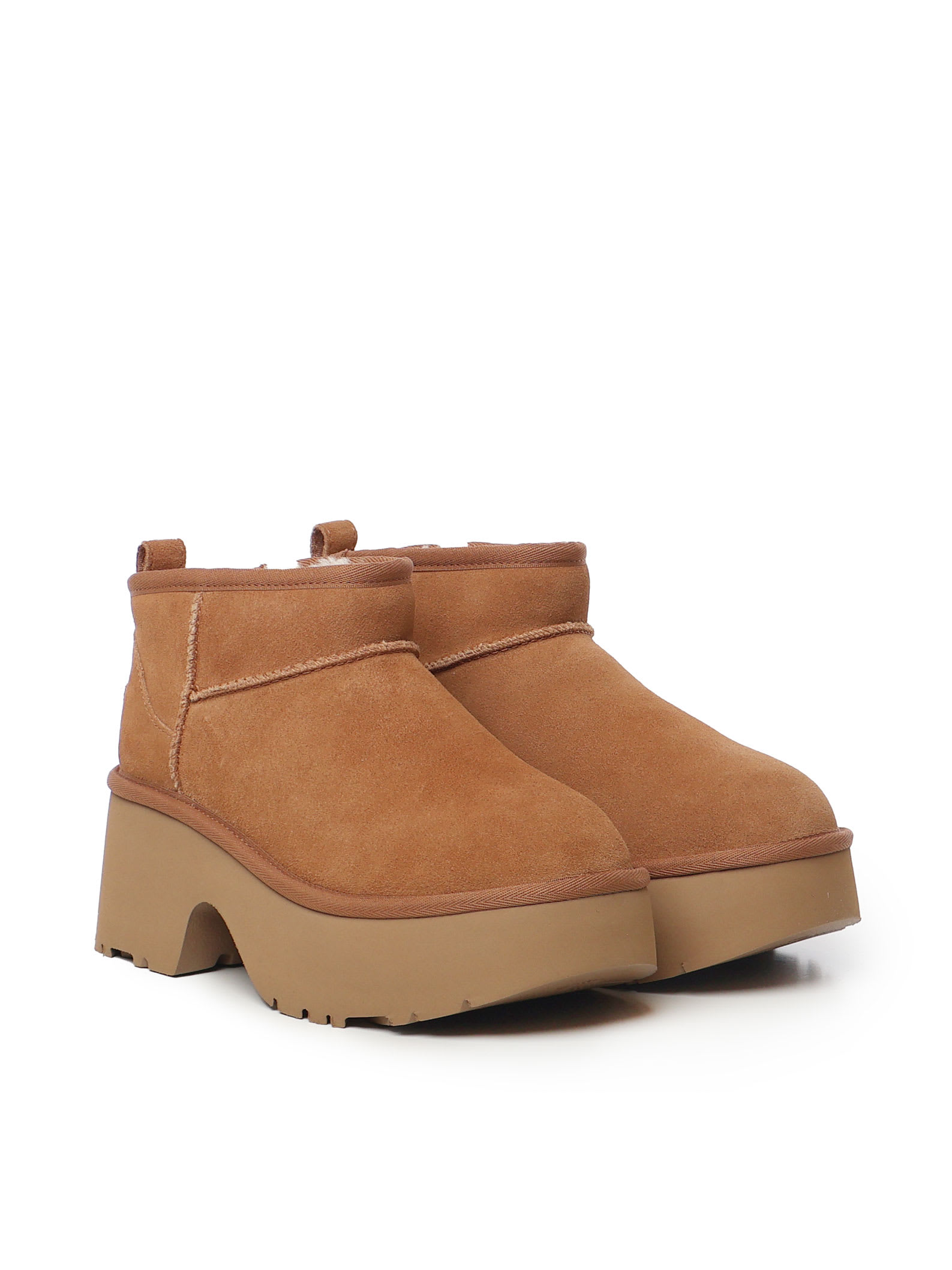 Shop Ugg Classic Ultra Mini New Heights Ankle Boots In Chestnut