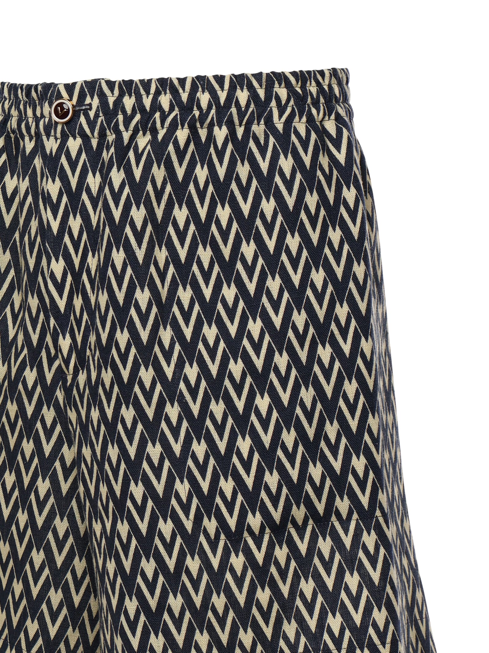 Valentino Bermuda Shorts In Cotton Poplin With All Over Toute La V Print In Toutelavnavycrema